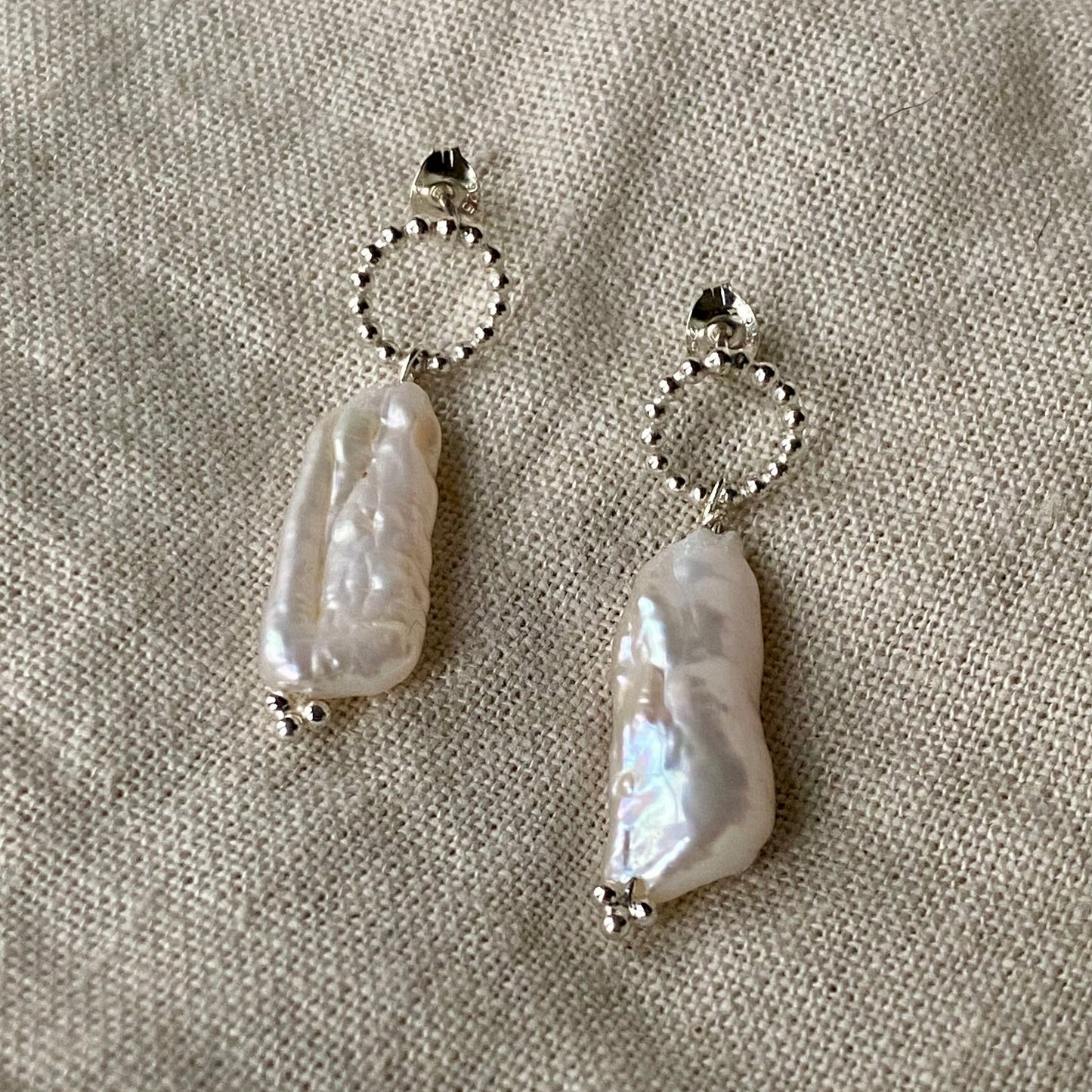 New - Sterling silver Biwa pearl drops NM47