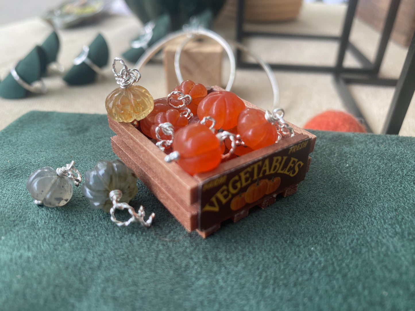 Pumpkin necklace - hand carved crystal charms