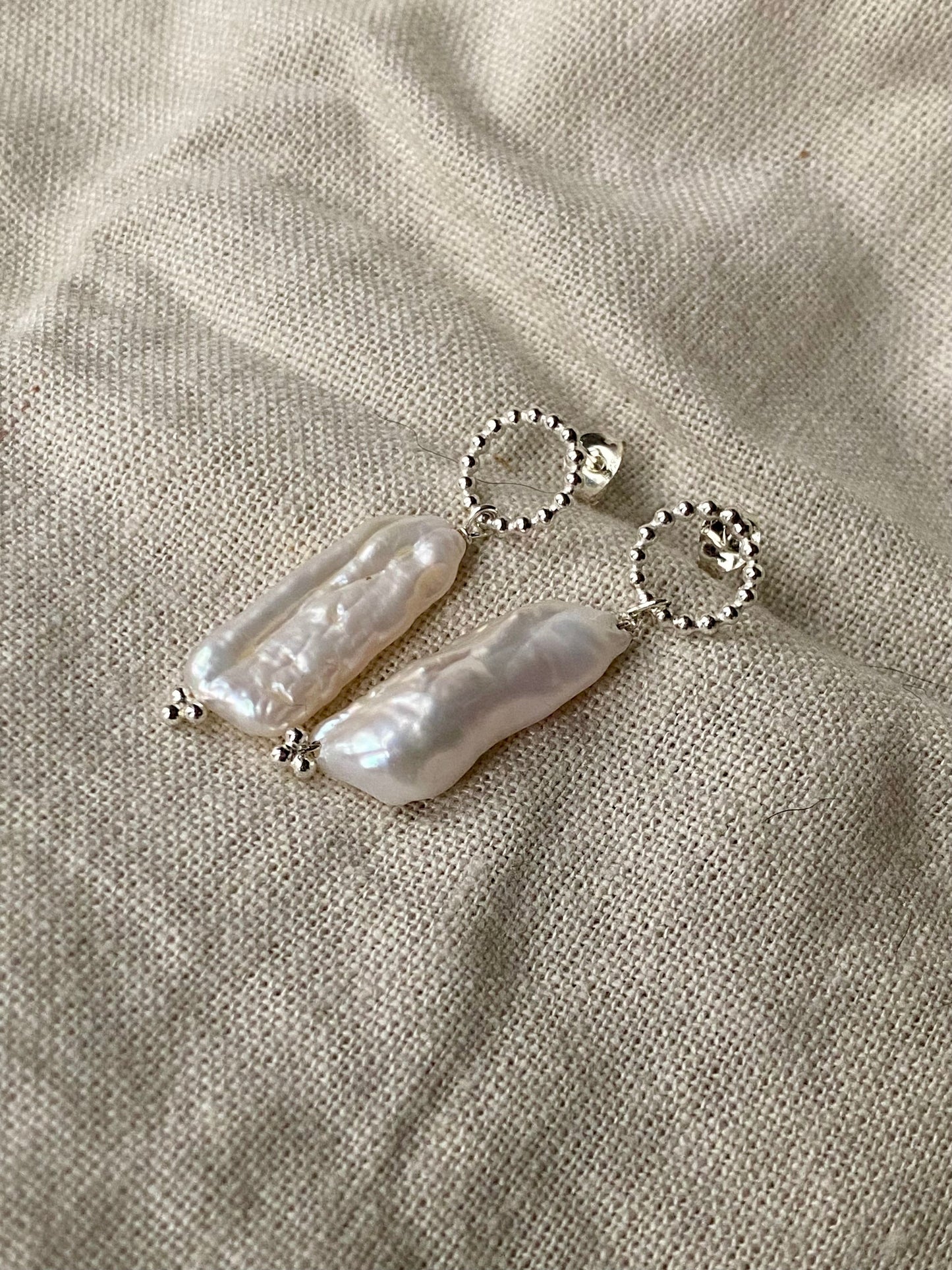 New - Sterling silver Biwa pearl drops NM47