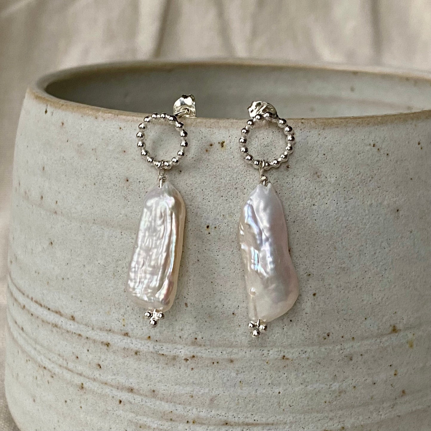New - Sterling silver Biwa pearl drops NM47