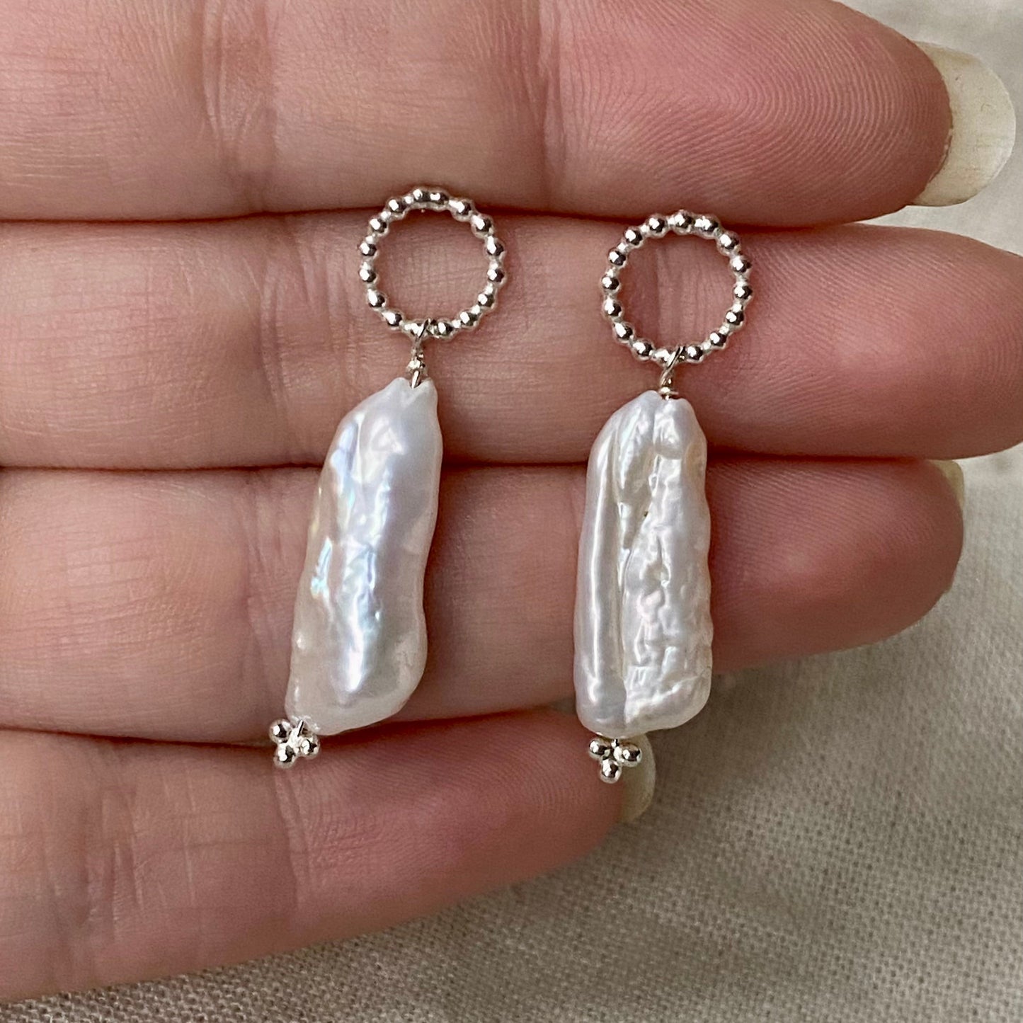 New - Sterling silver Biwa pearl drops NM47