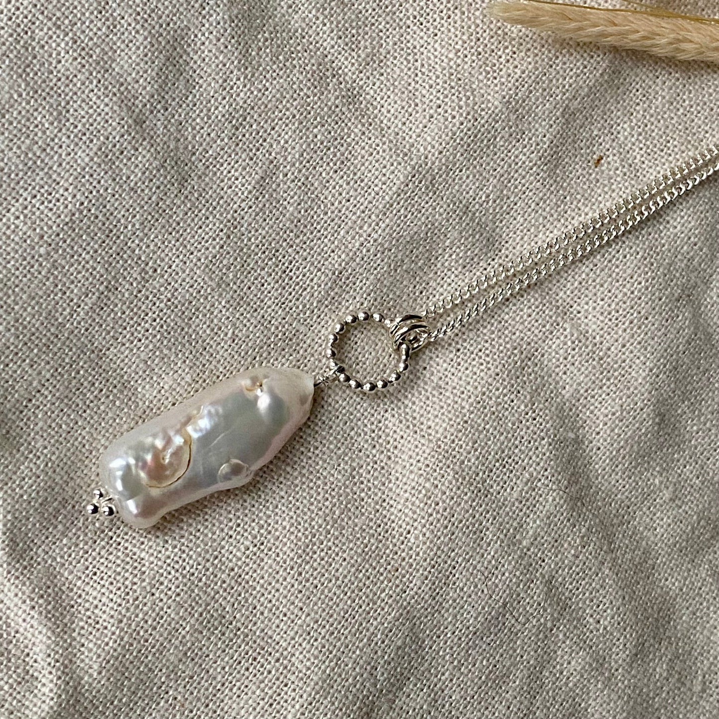 New - Sterling silver Biwa pearl necklace NM47