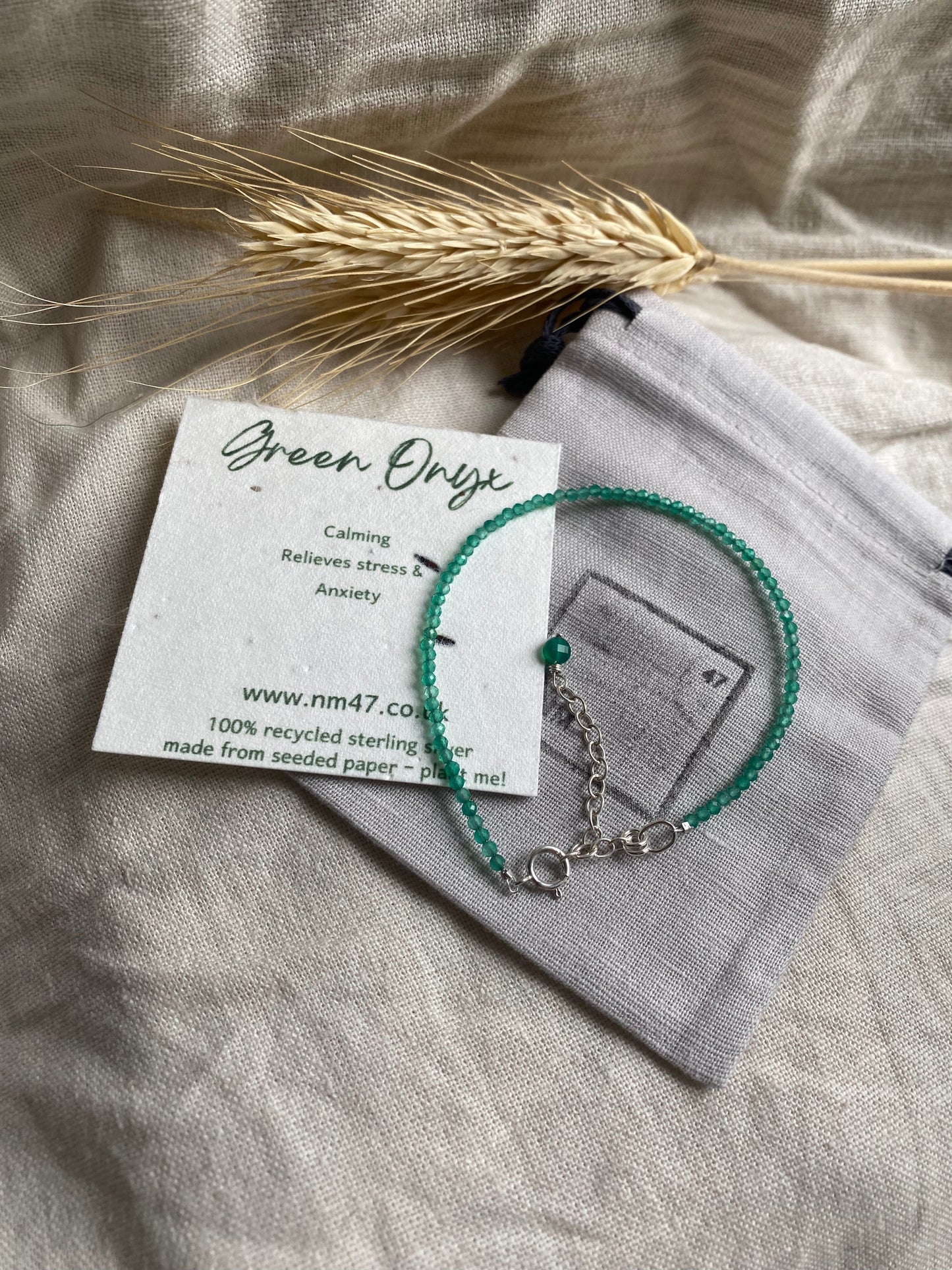 Gemstone beaded bracelet- Green Onyx - July alt birthstone NM47