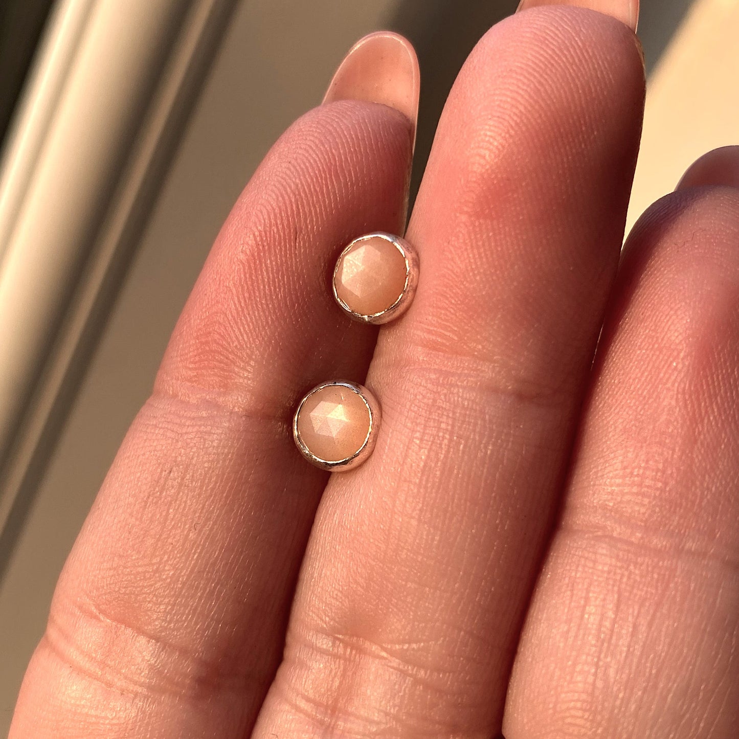Peach Moonstone Studs NM47