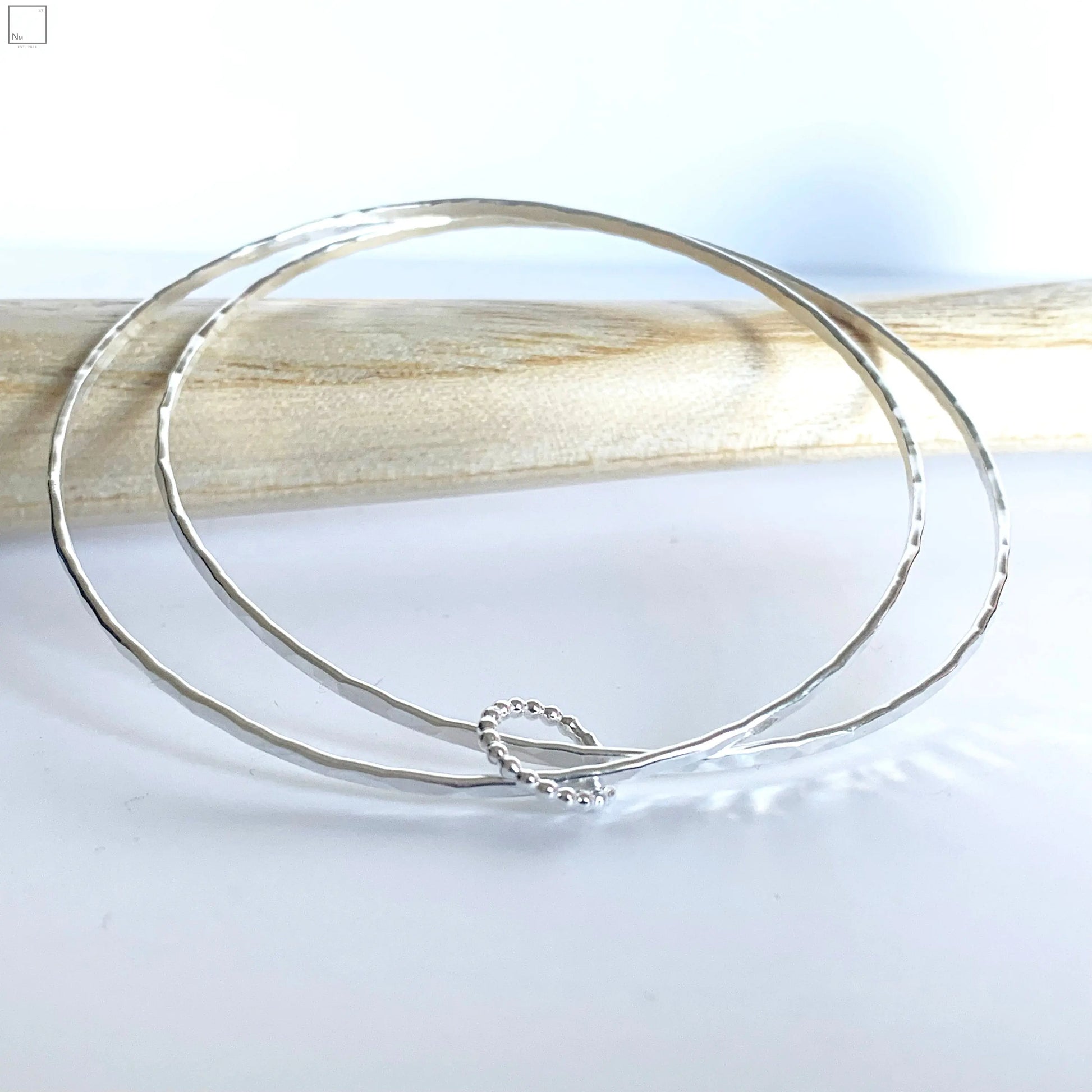 Double sterling silver bangle with beaded hoop NM47
