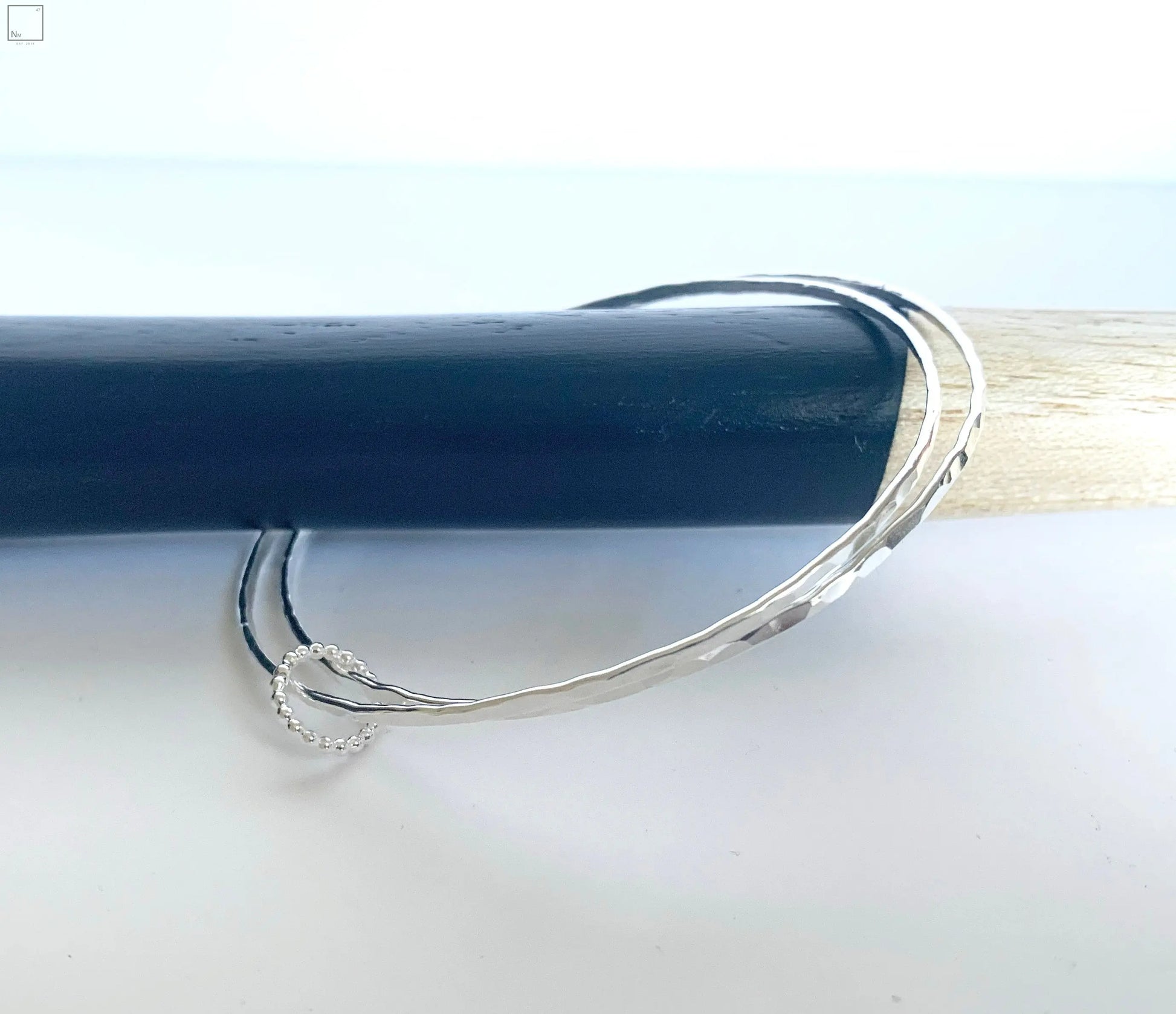 Double sterling silver bangle with beaded hoop NM47