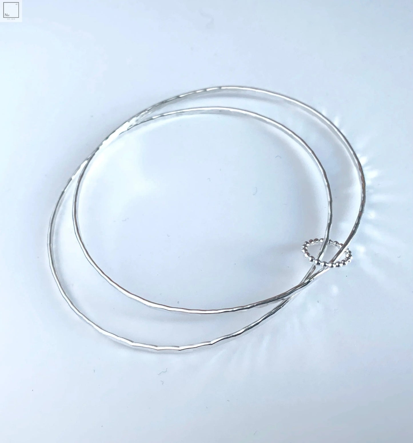 Double sterling silver bangle with beaded hoop NM47
