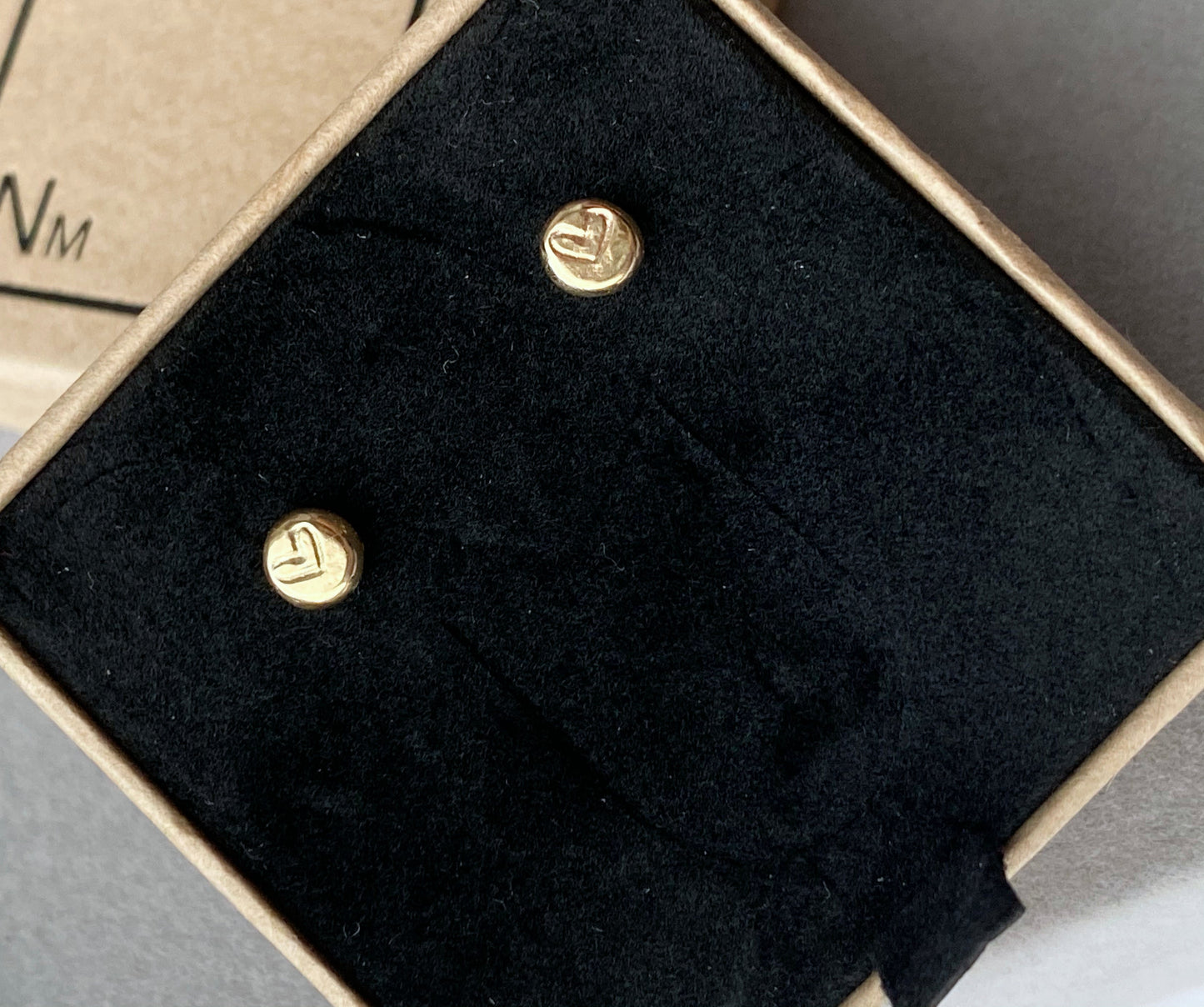 Solid 9ct yellow gold recycled heart nugget studs NM47