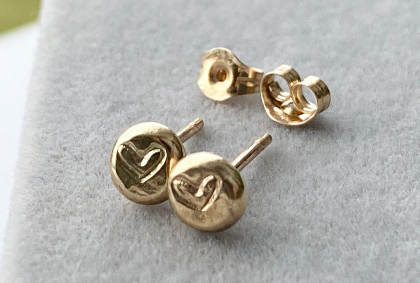 Solid 9ct yellow gold recycled heart nugget studs NM47