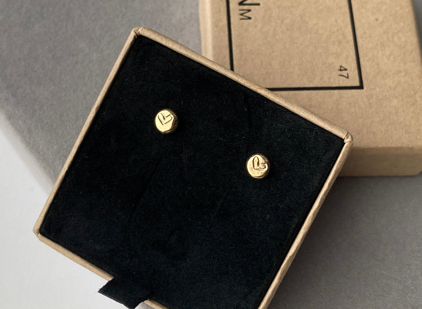 Solid 9ct yellow gold recycled heart nugget studs NM47