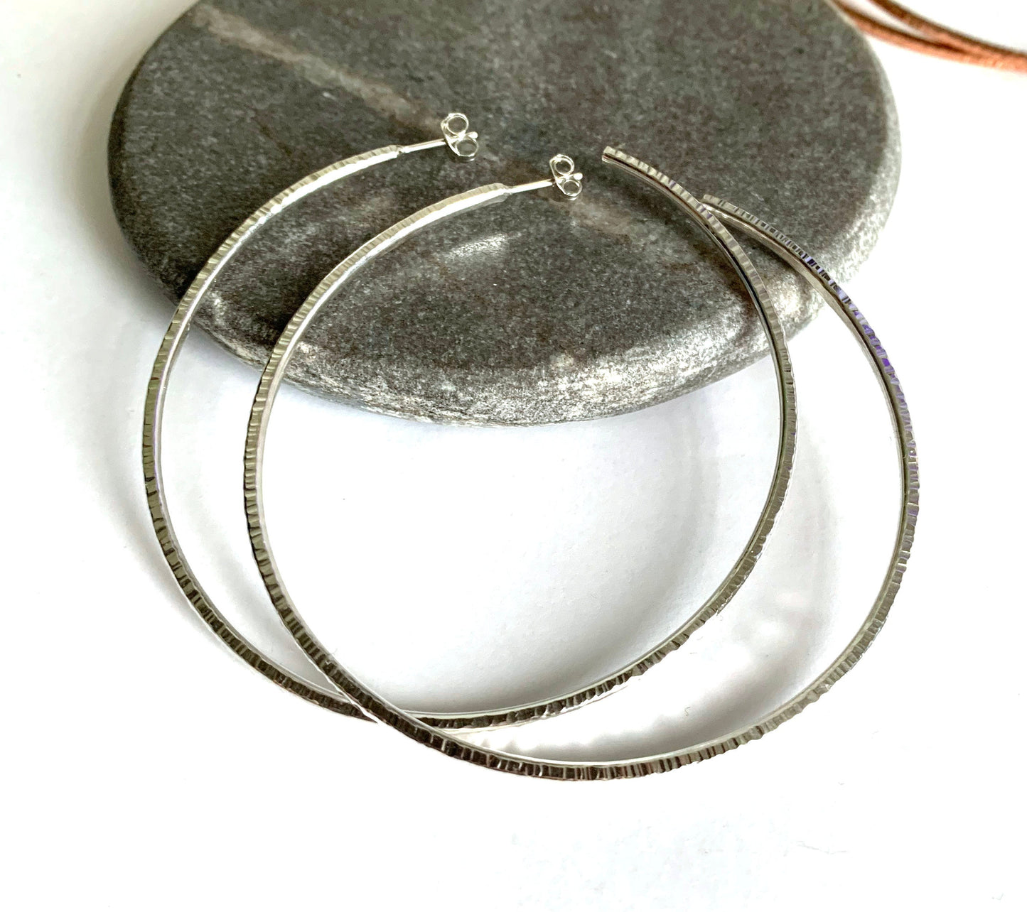 XL Sterling silver heavy hammered hoops NM47