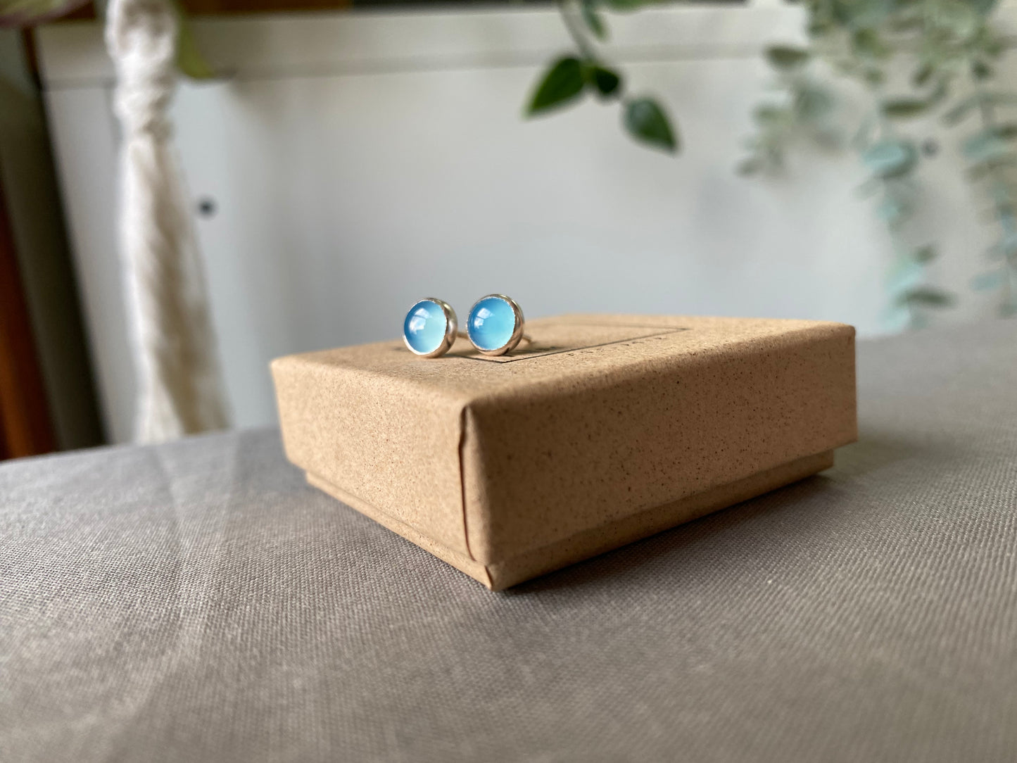 Blue Chalcedony 6mm Silver Studs NM47
