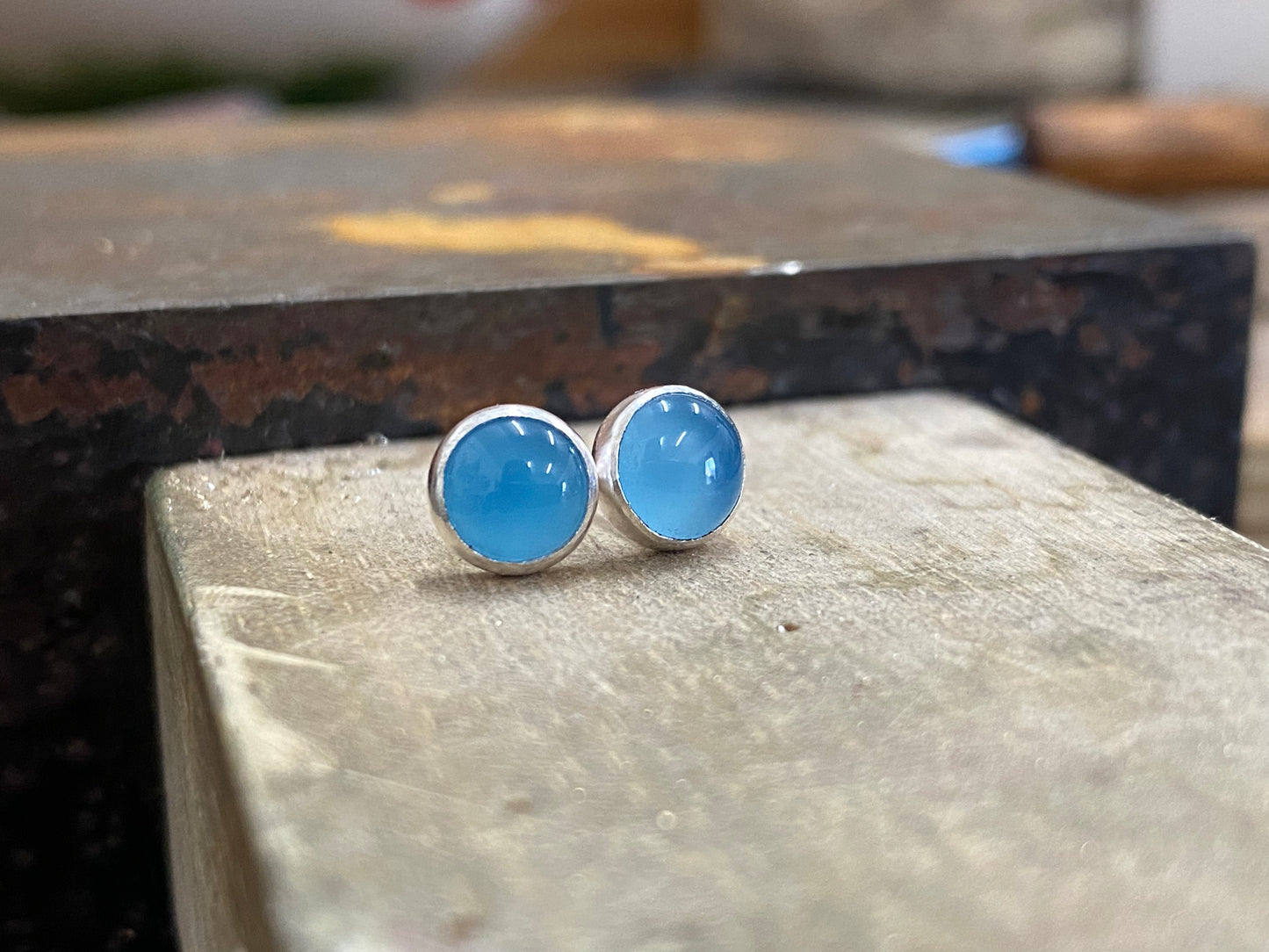 Blue Chalcedony 6mm Silver Studs NM47
