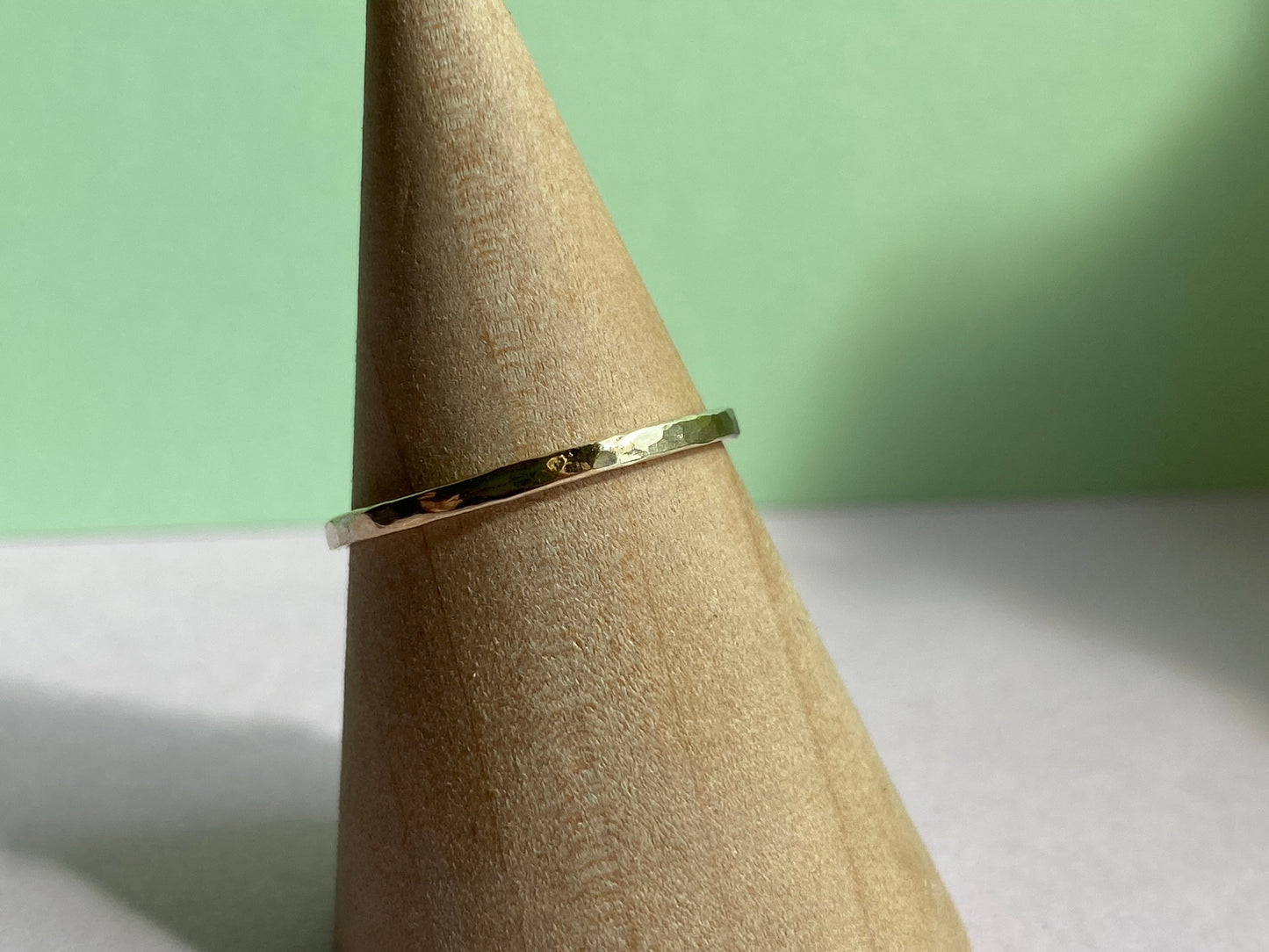 Solid 9ct yellow Gold shimmer stacking ring band made from recycled gold. NM47