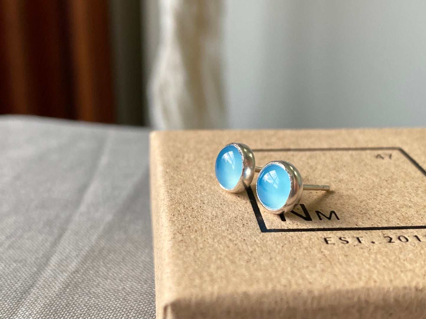 Blue Chalcedony 6mm Silver Studs NM47