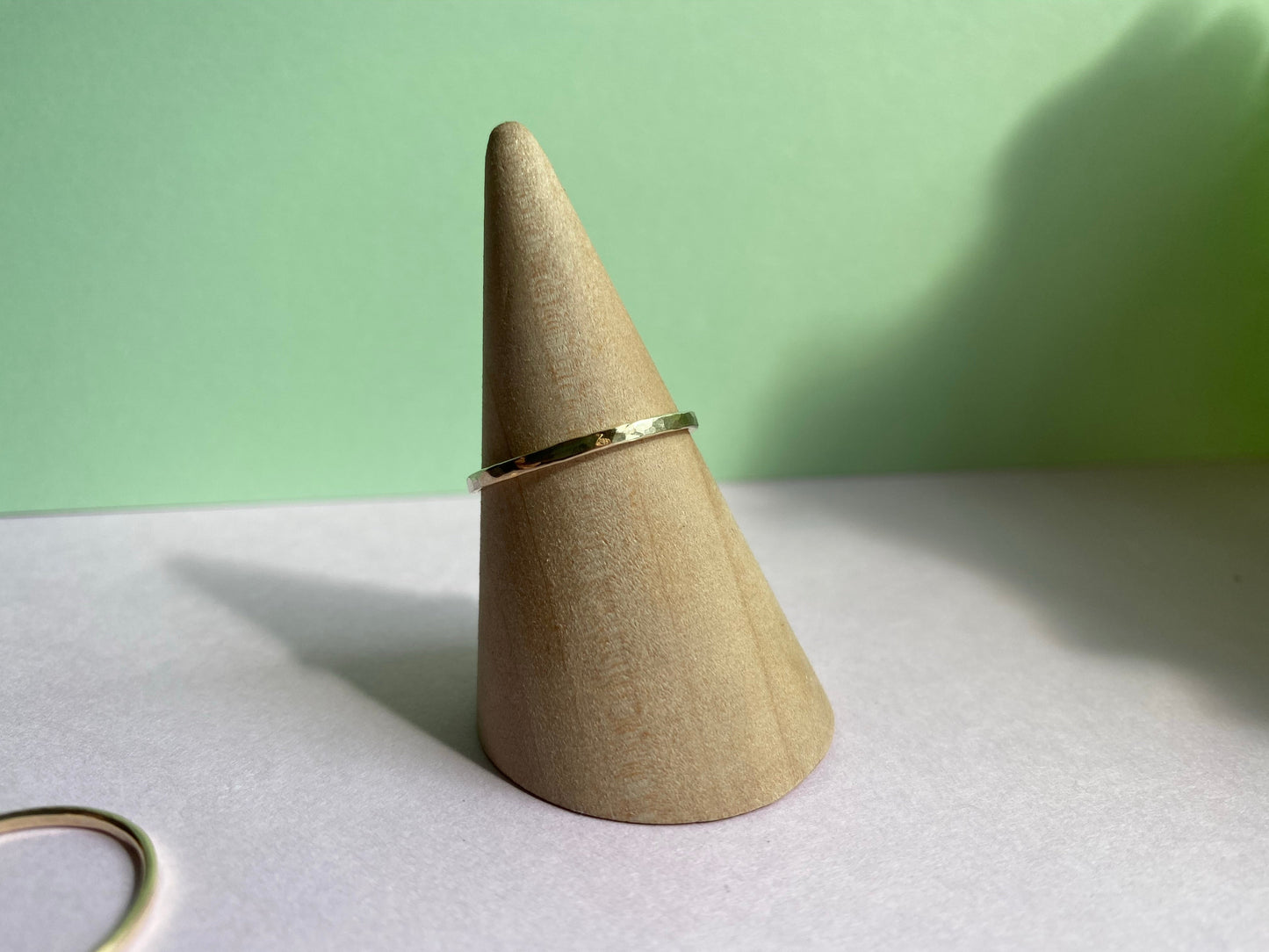 Solid 9ct yellow Gold shimmer stacking ring band made from recycled gold. NM47