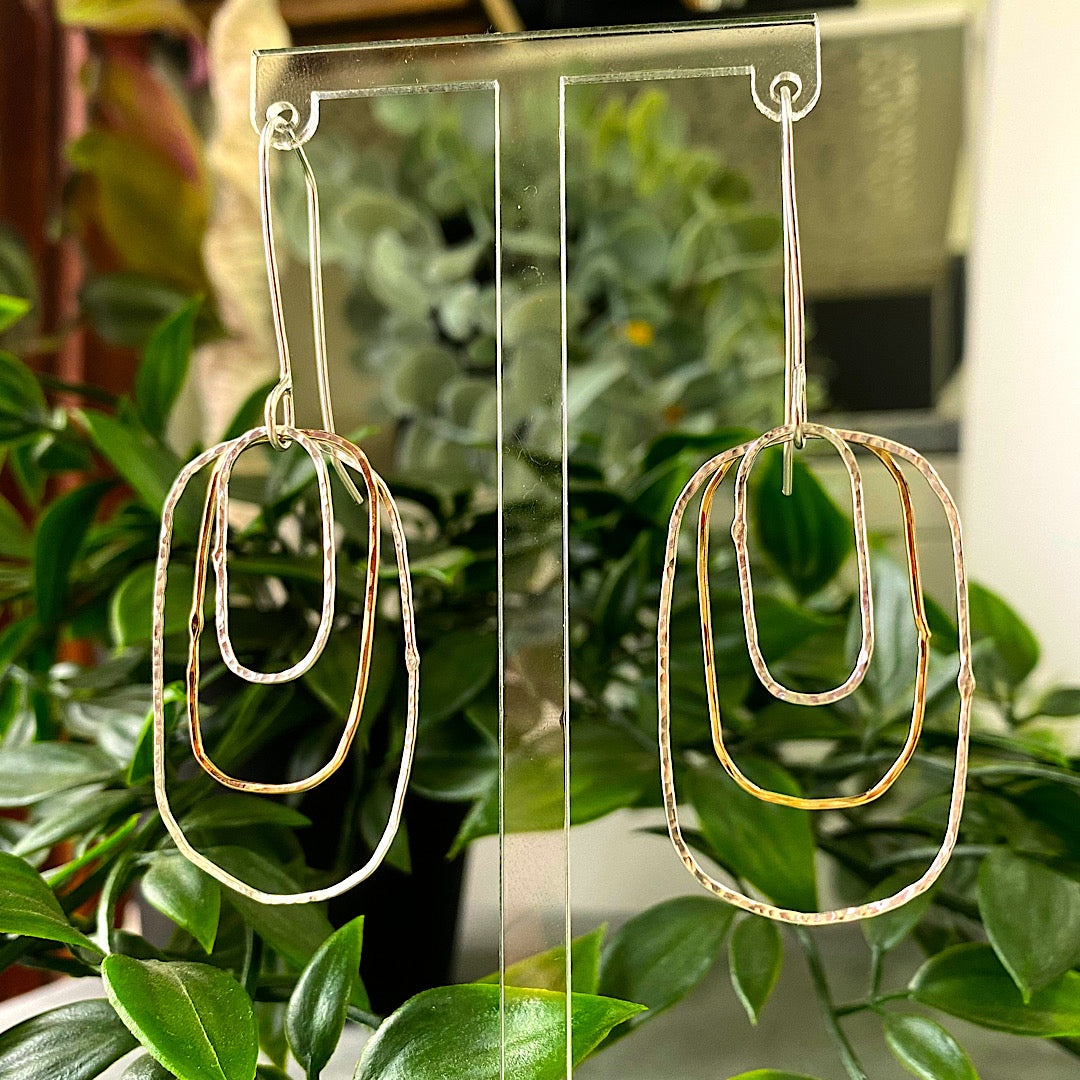 Organic Sterling silver and 9ct Yellow Gold drop earrings NM47