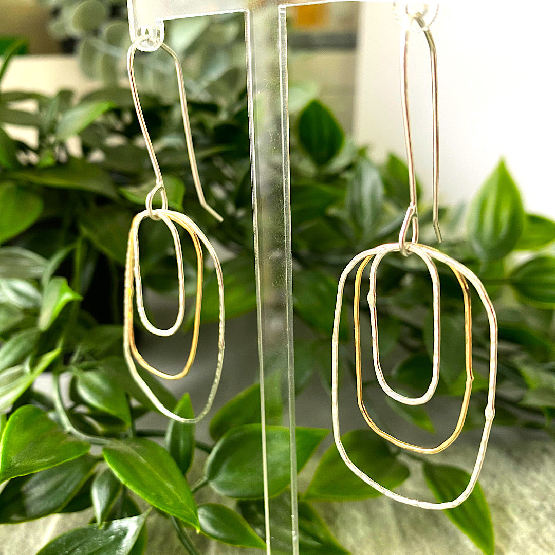 Organic Sterling silver and 9ct Yellow Gold drop earrings NM47