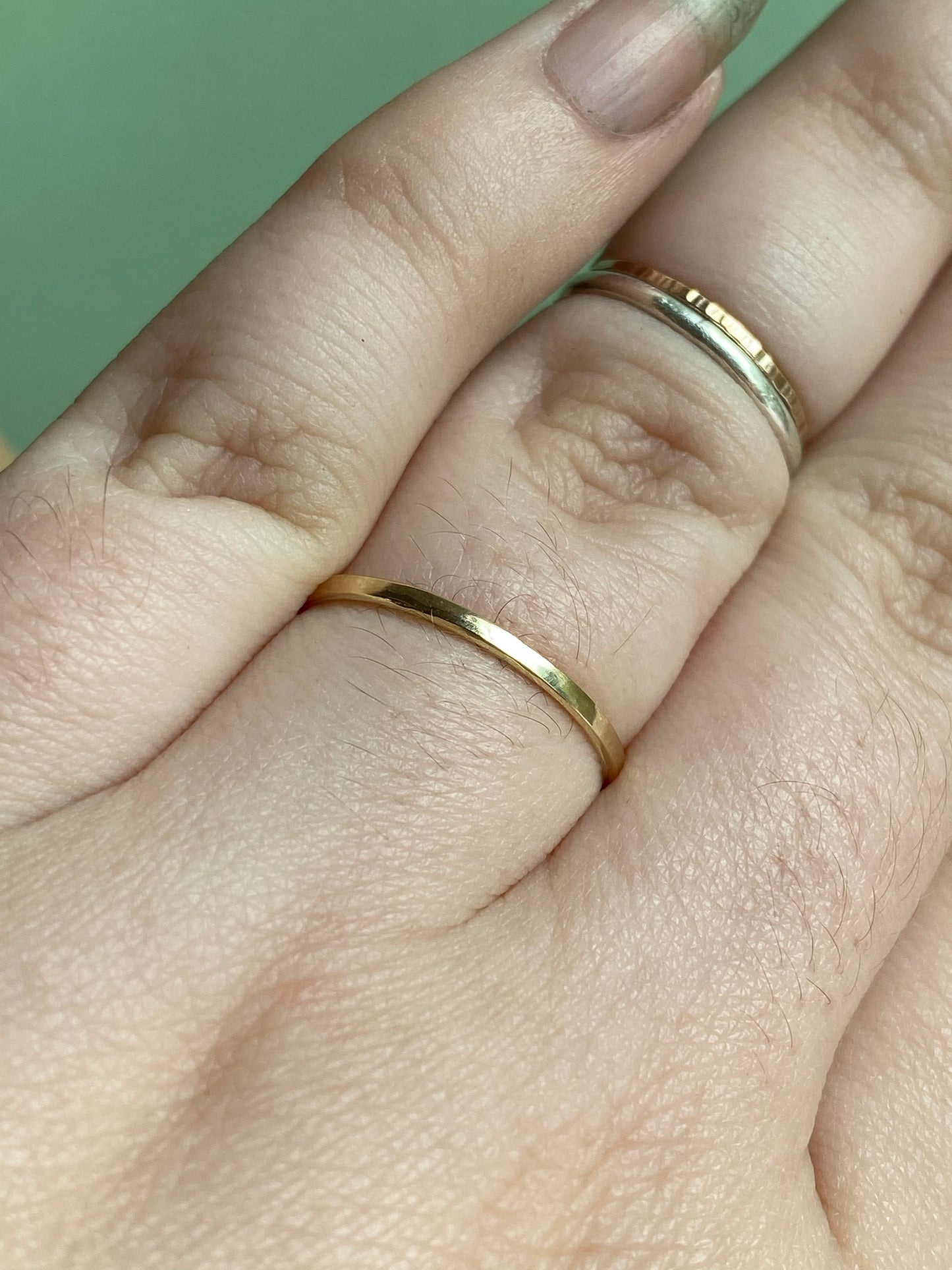 Solid 9ct yellow Gold smooth polished stacking ring band made from recycled gold. NM47