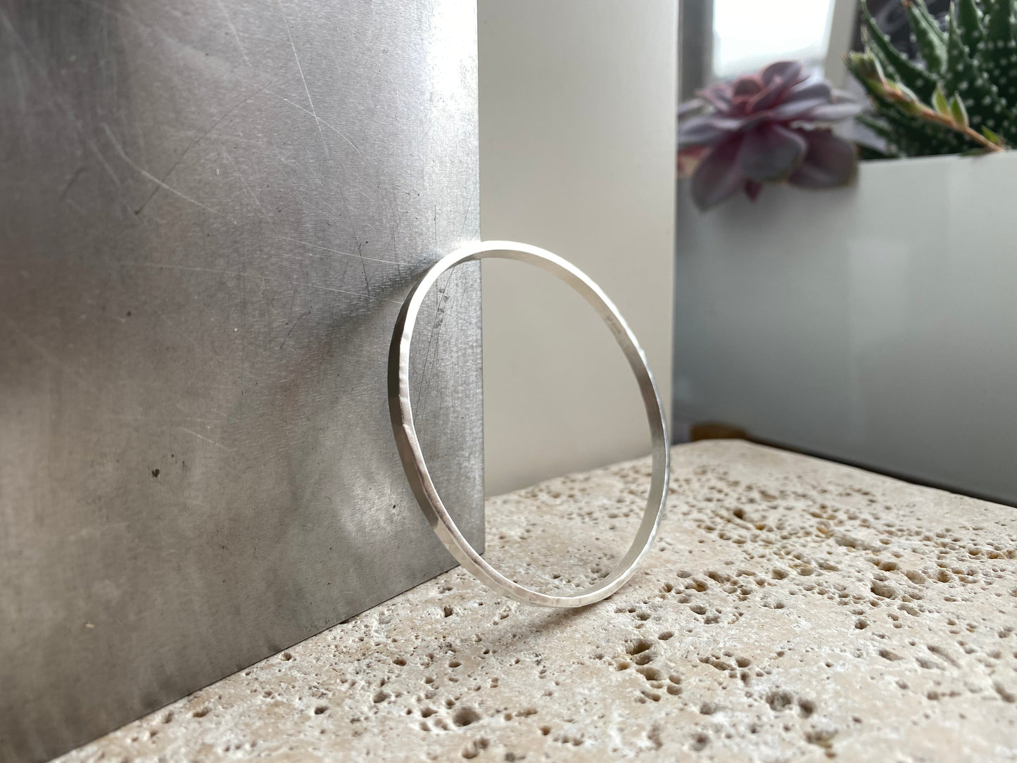 Chunky 3.5mm wide sterling silver bangle NM47