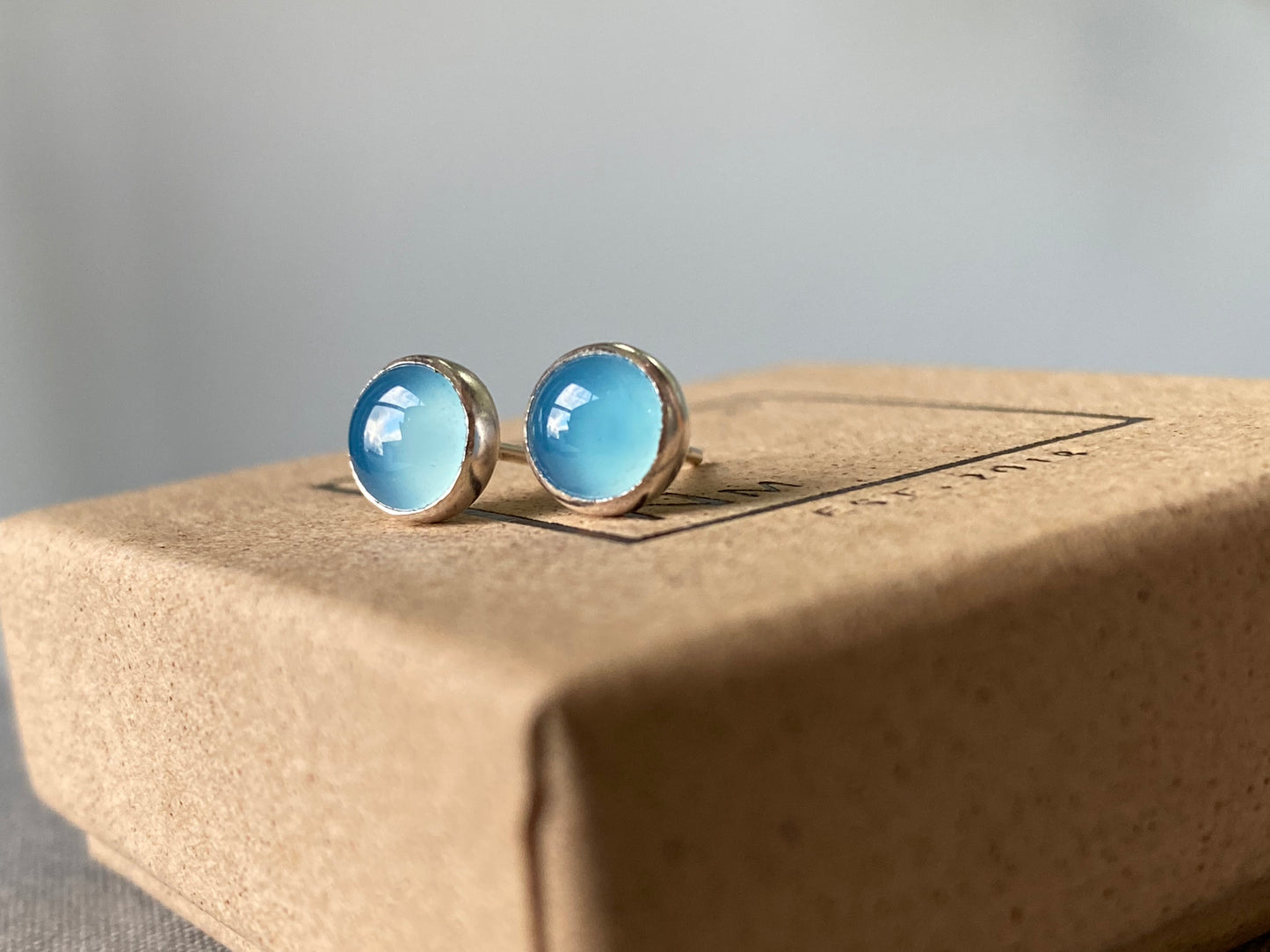 Blue Chalcedony 6mm Silver Studs NM47