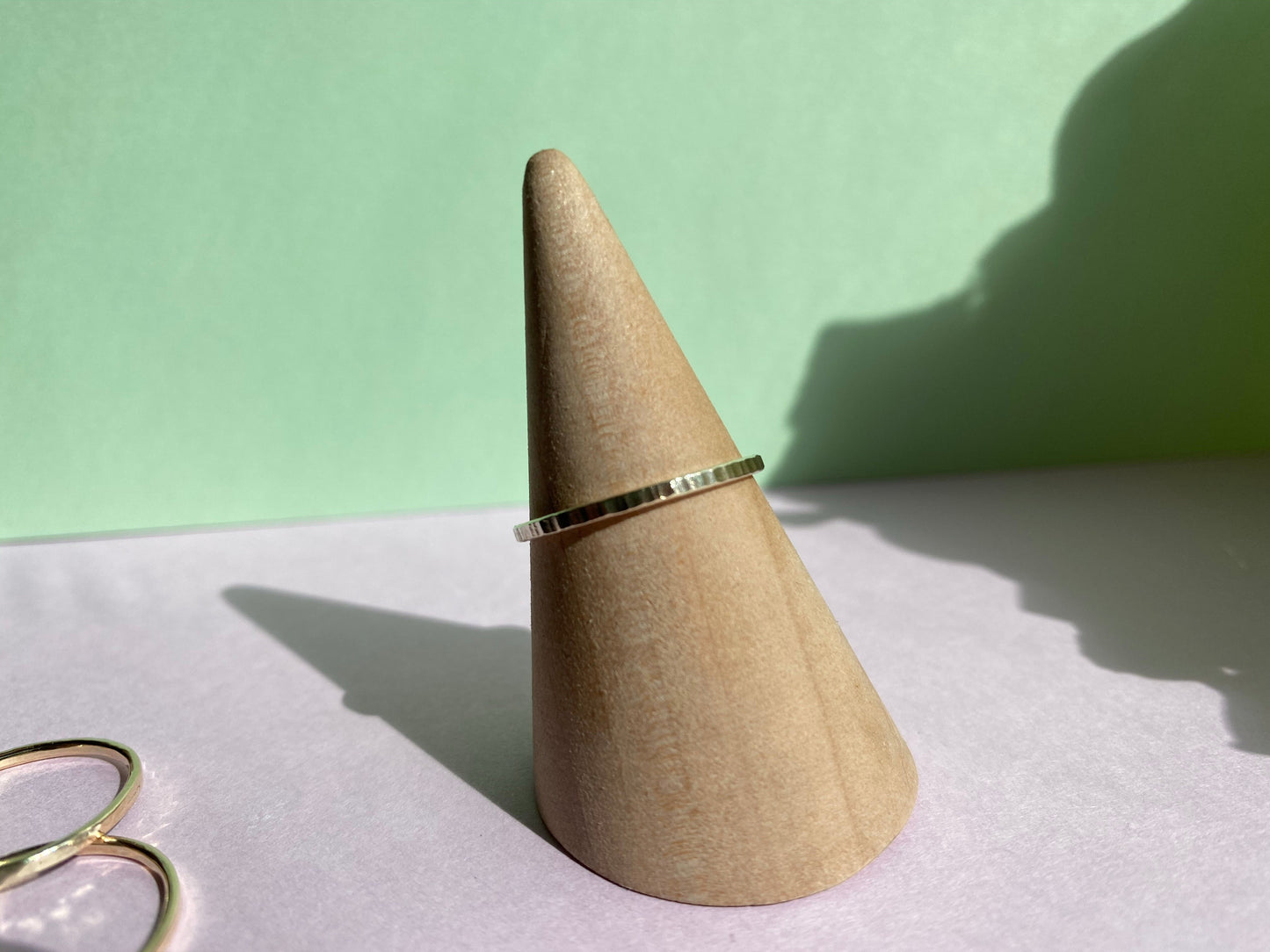 Solid 9ct yellow Gold hammered stacking ring band made from recycled gold. NM47