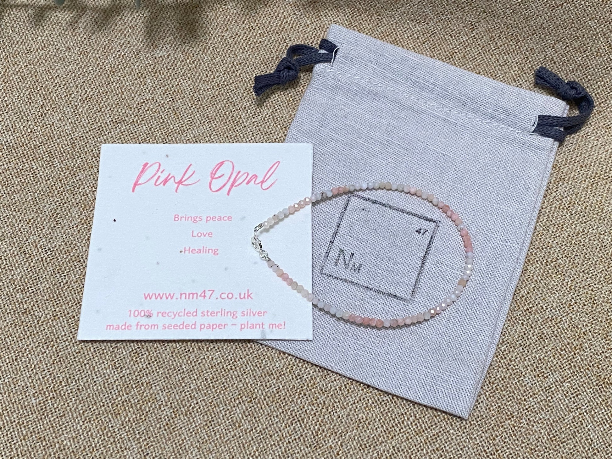 Gemstone beaded bracelet - Pink Opal - October Birthstone NM47