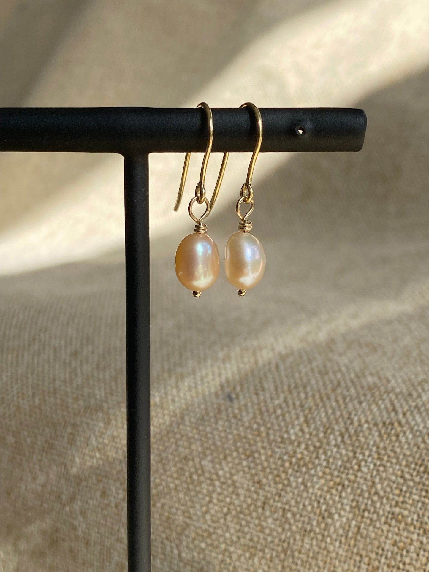 Peach Pearl Earrings - 9ct yellow gold NM47