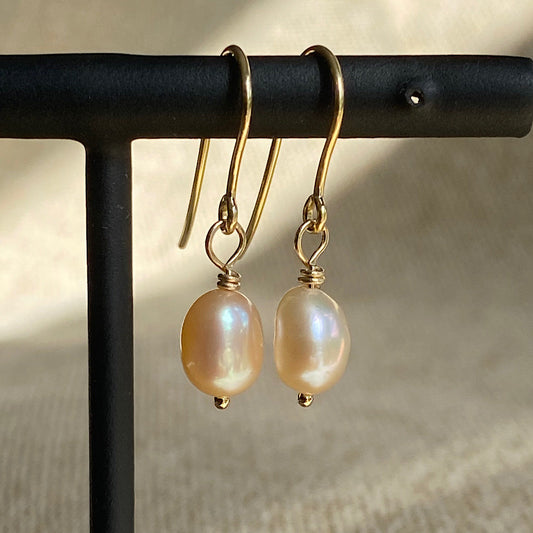 Peach Pearl Earrings - 9ct yellow gold NM47