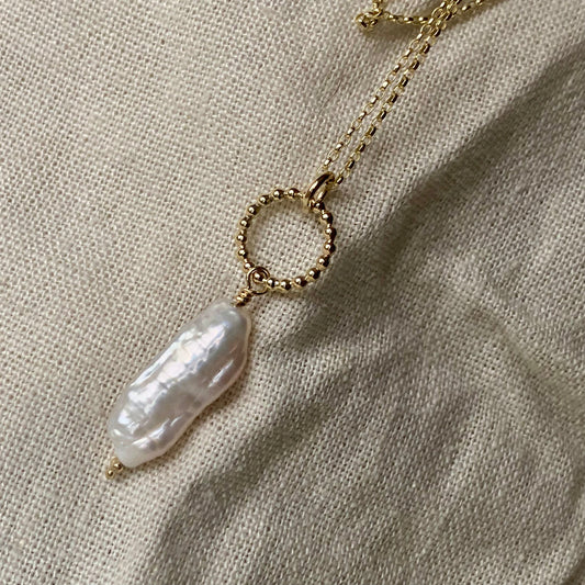 New - Solid 9ct Yellow Gold Biwa pearl necklace NM47