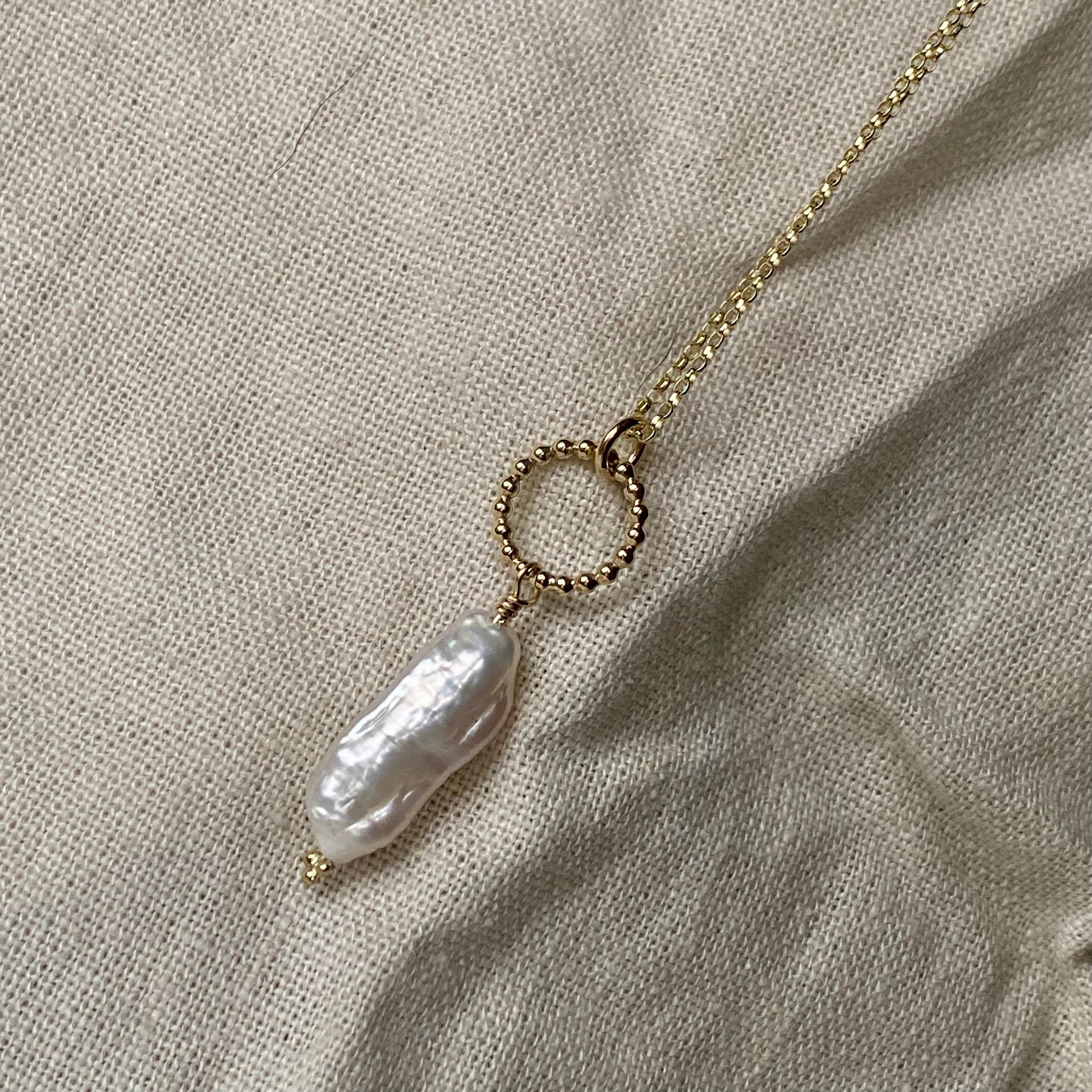 New - Solid 9ct Yellow Gold Biwa pearl necklace NM47