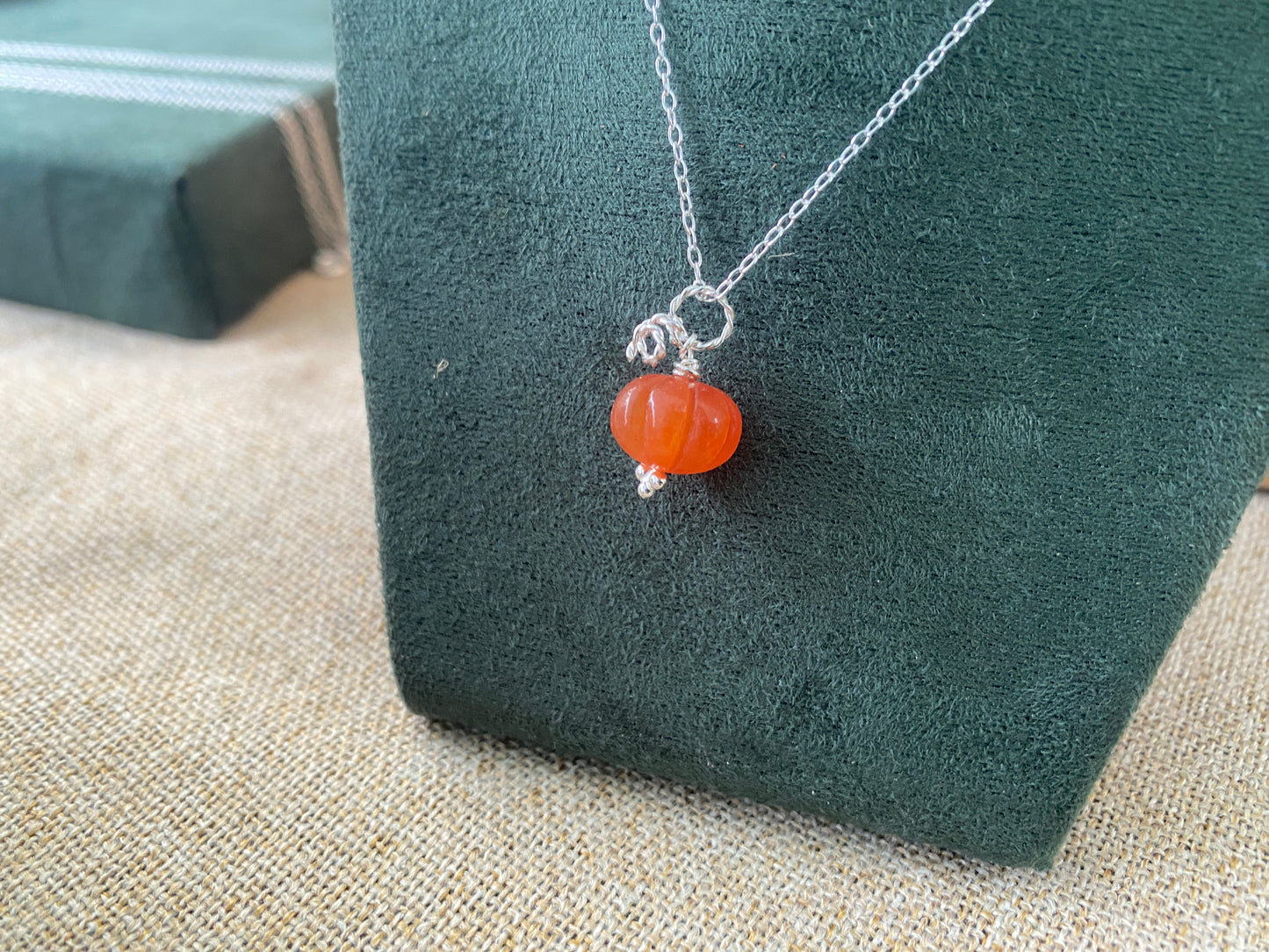 Pumpkin necklace - hand carved crystal charms
