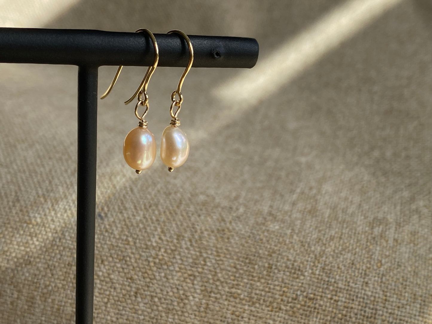 Peach Pearl Earrings - 9ct yellow gold NM47
