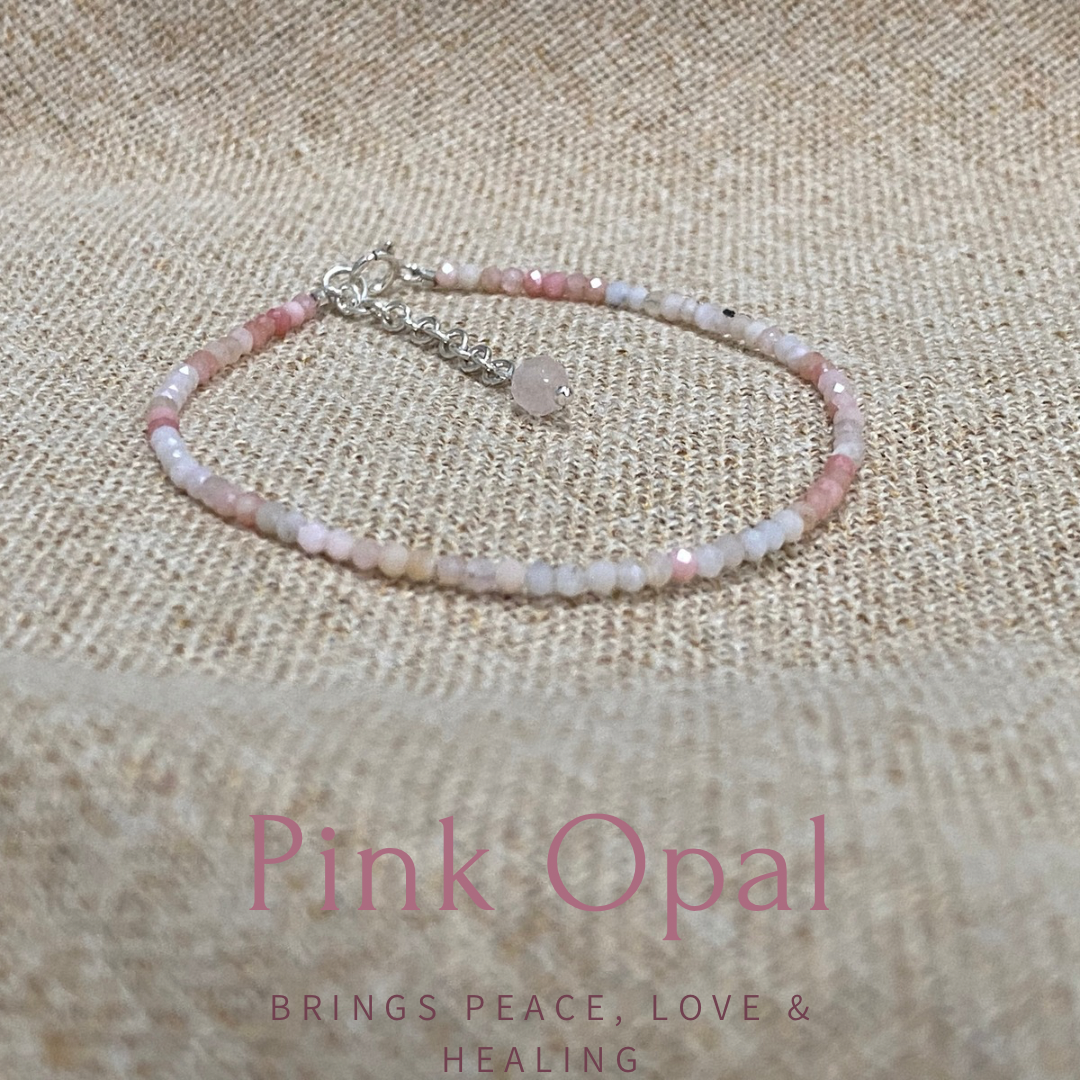 Gemstone beaded bracelet - Pink Opal - October Birthstone NM47