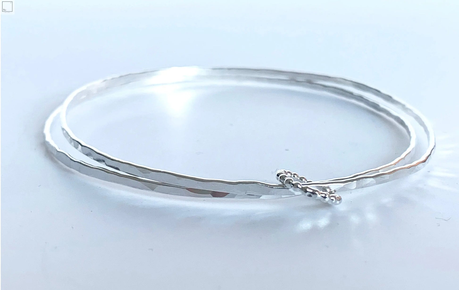 Double sterling silver bangle with beaded hoop NM47