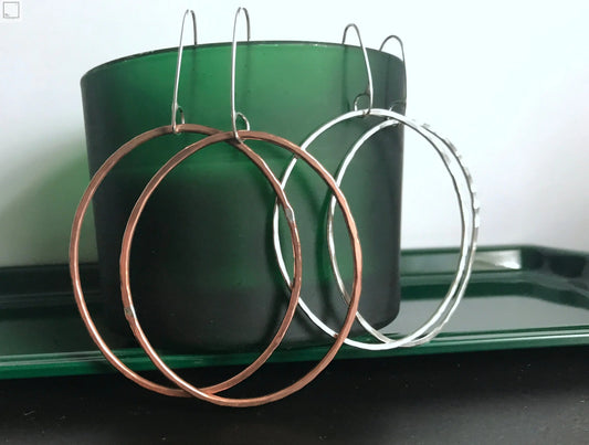 Irregular oval earrings - copper - silver - statement earrings NM47
