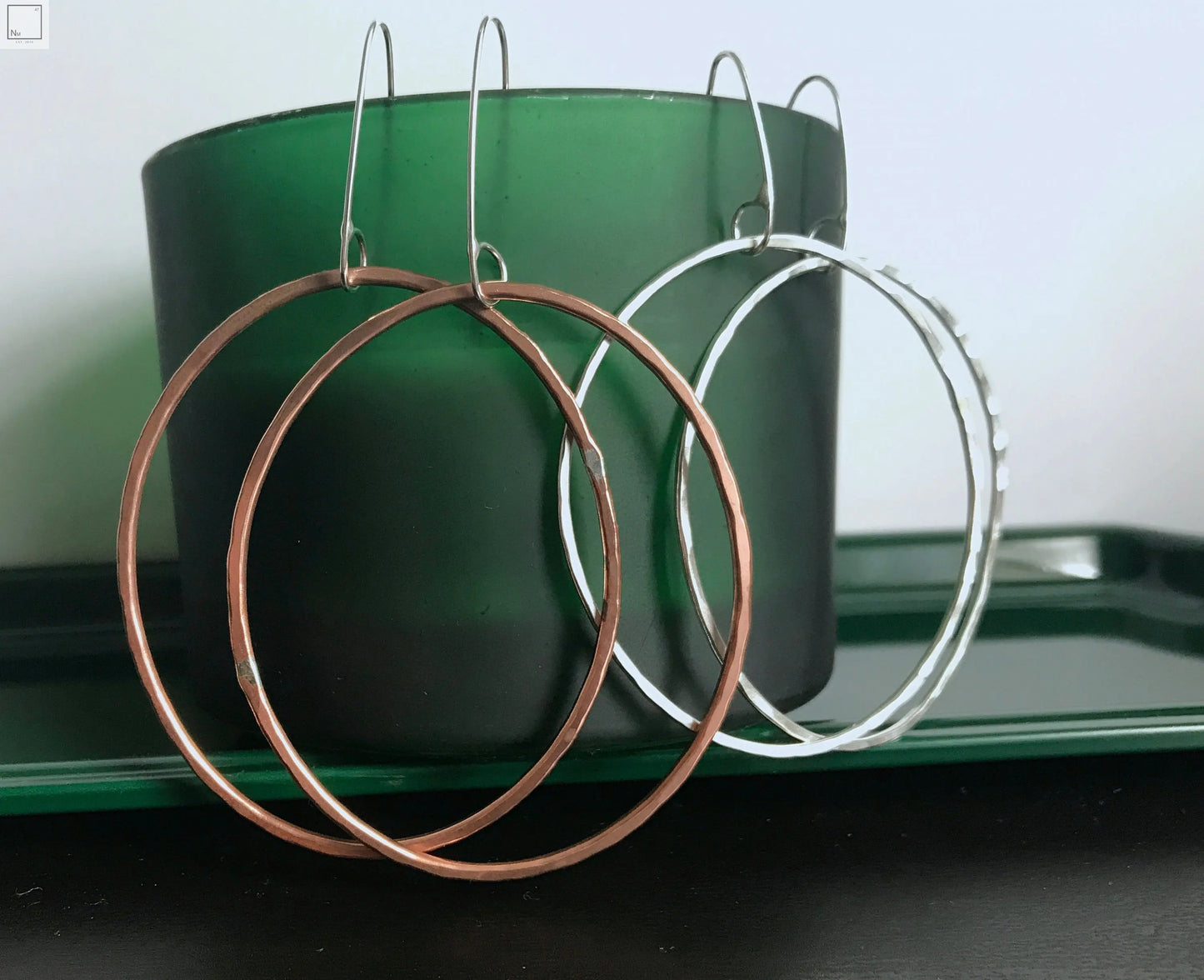 Irregular oval earrings - copper - silver - statement earrings NM47
