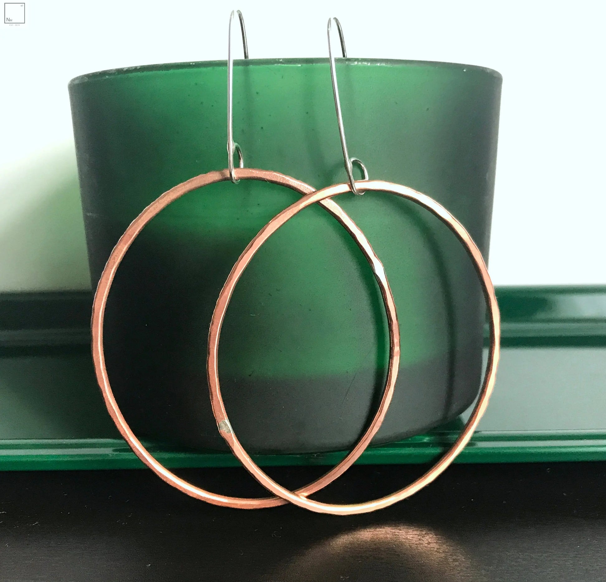 Irregular oval earrings - copper - silver - statement earrings NM47
