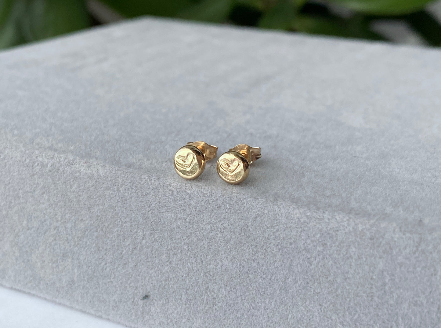 Solid 9ct yellow gold recycled heart nugget studs