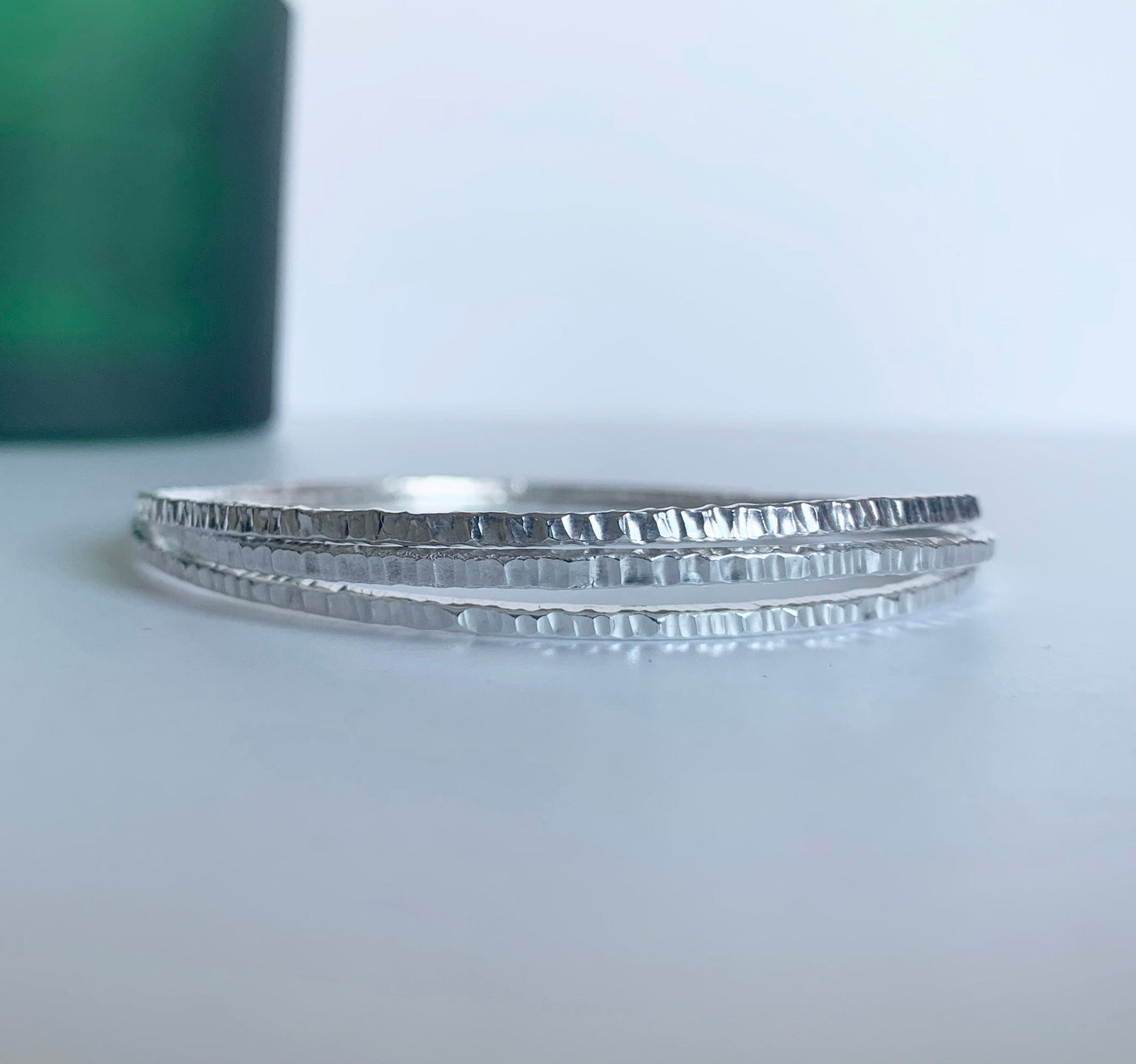 Sterling silver textured bangle ‘linear’