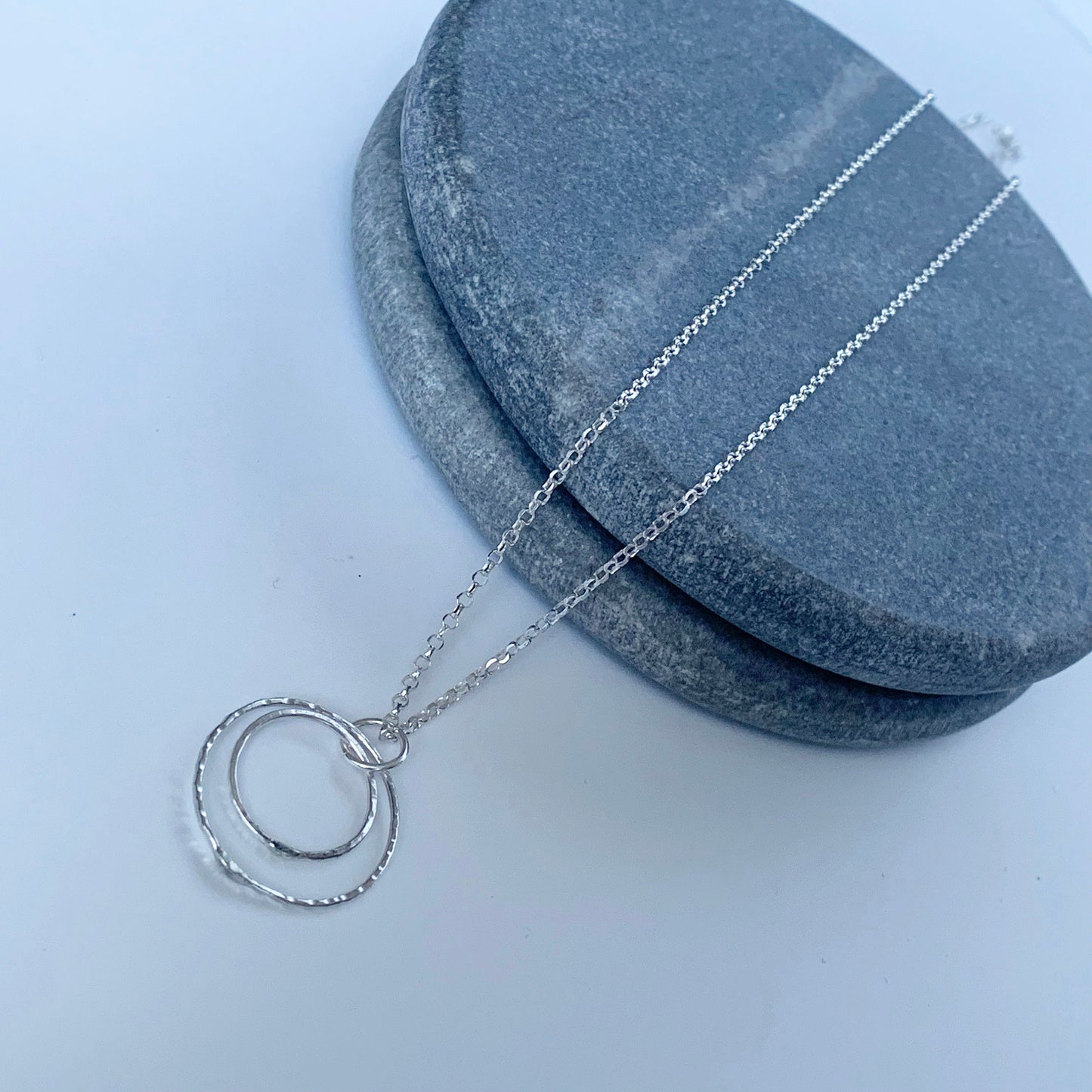 Mother daughter silver necklace
