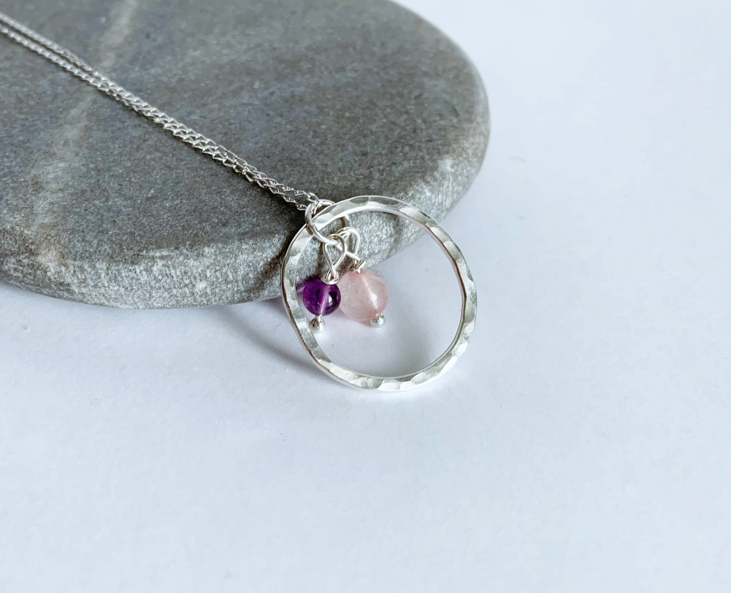 Rose quartz and amethyst necklace - birthstone jewellery - february birthstone