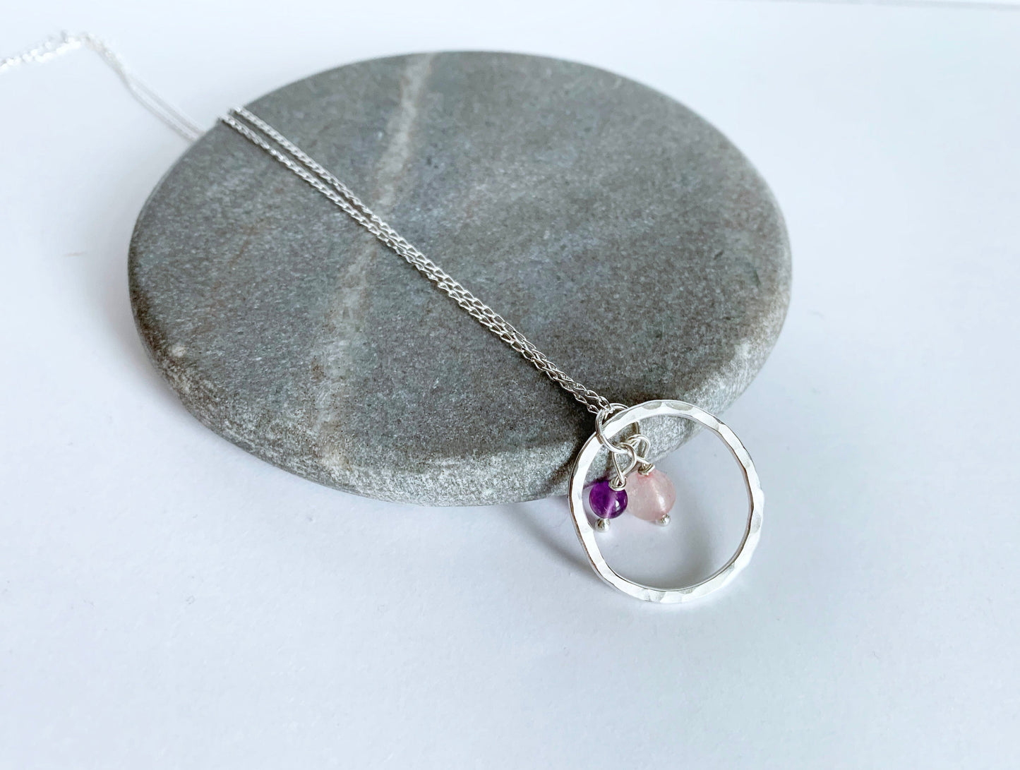Rose quartz and amethyst necklace - birthstone jewellery - february birthstone