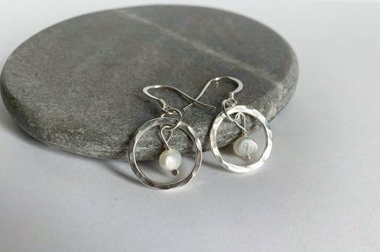 Pearl and silver earrings