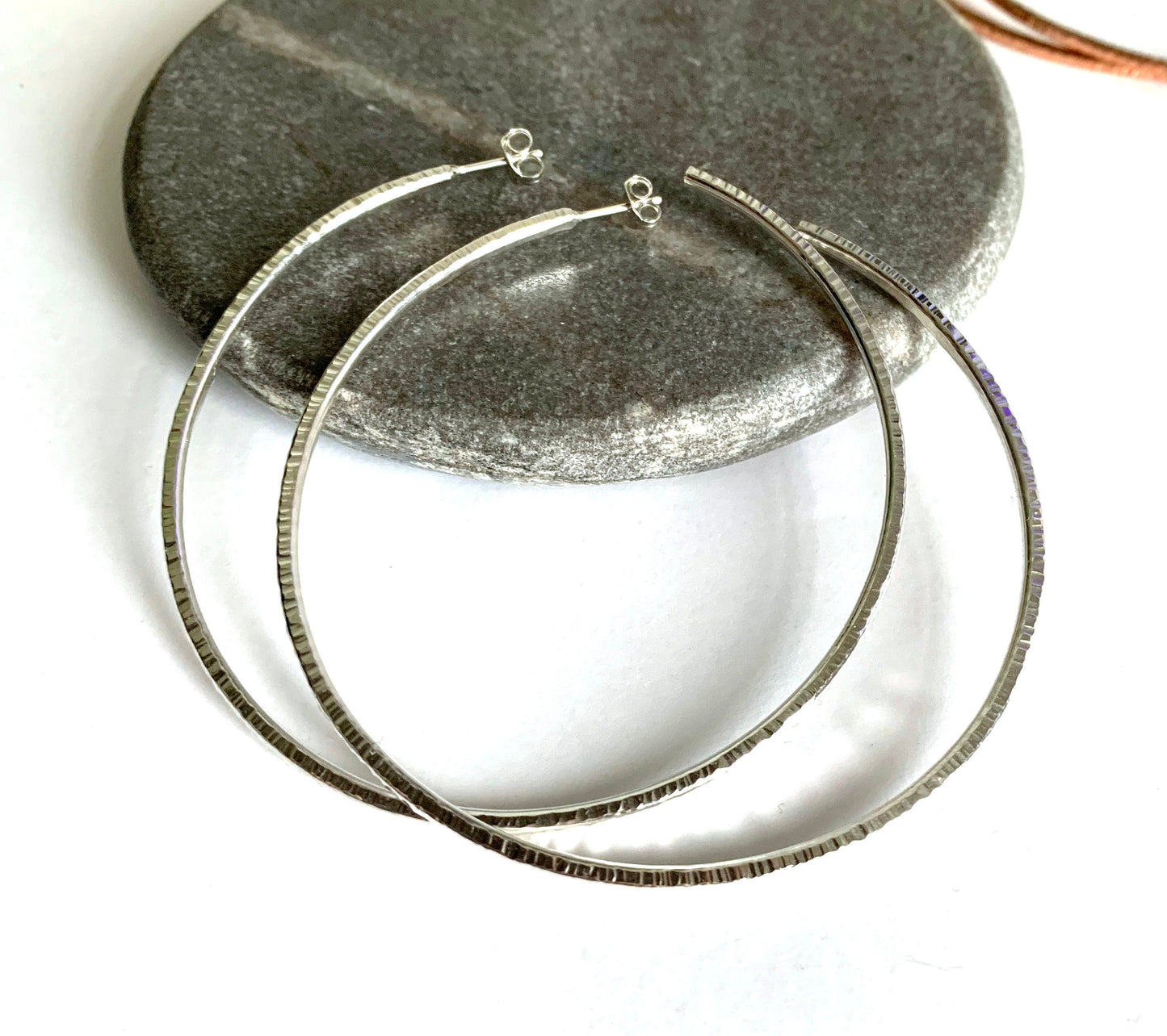 XL Sterling silver heavy hammered hoops