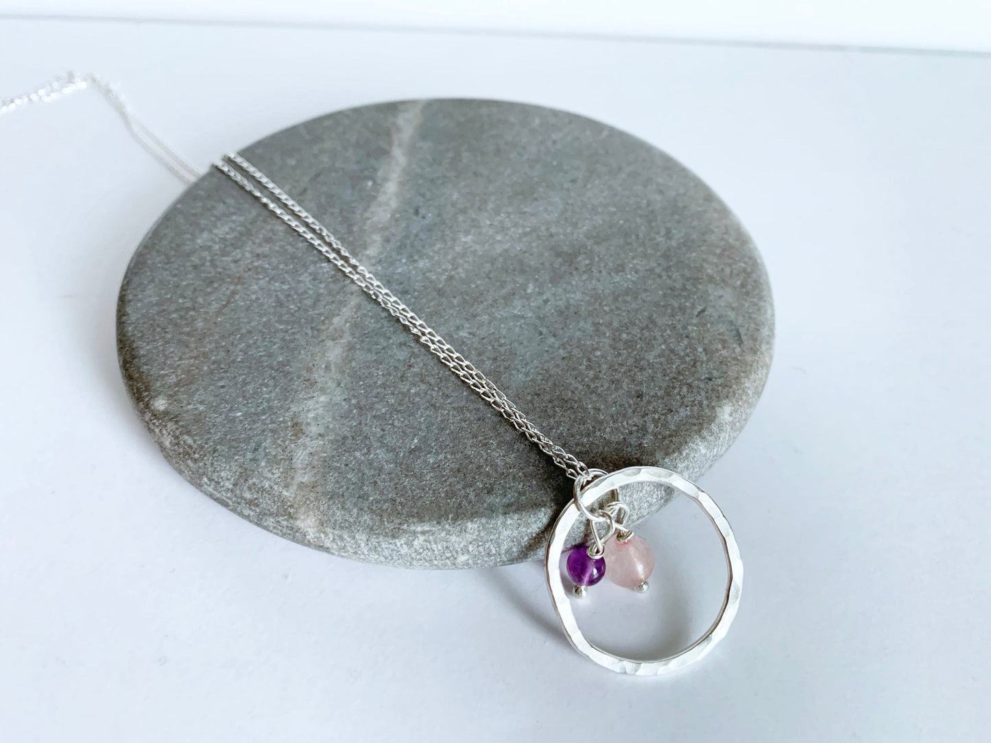 Rose quartz and amethyst necklace - birthstone jewellery - february birthstone NM47