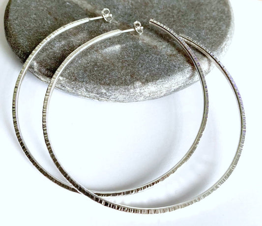 XL Sterling silver heavy hammered hoops