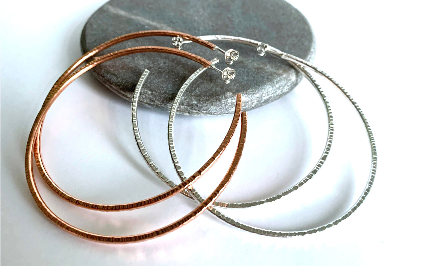 XL Sterling silver heavy hammered hoops NM47