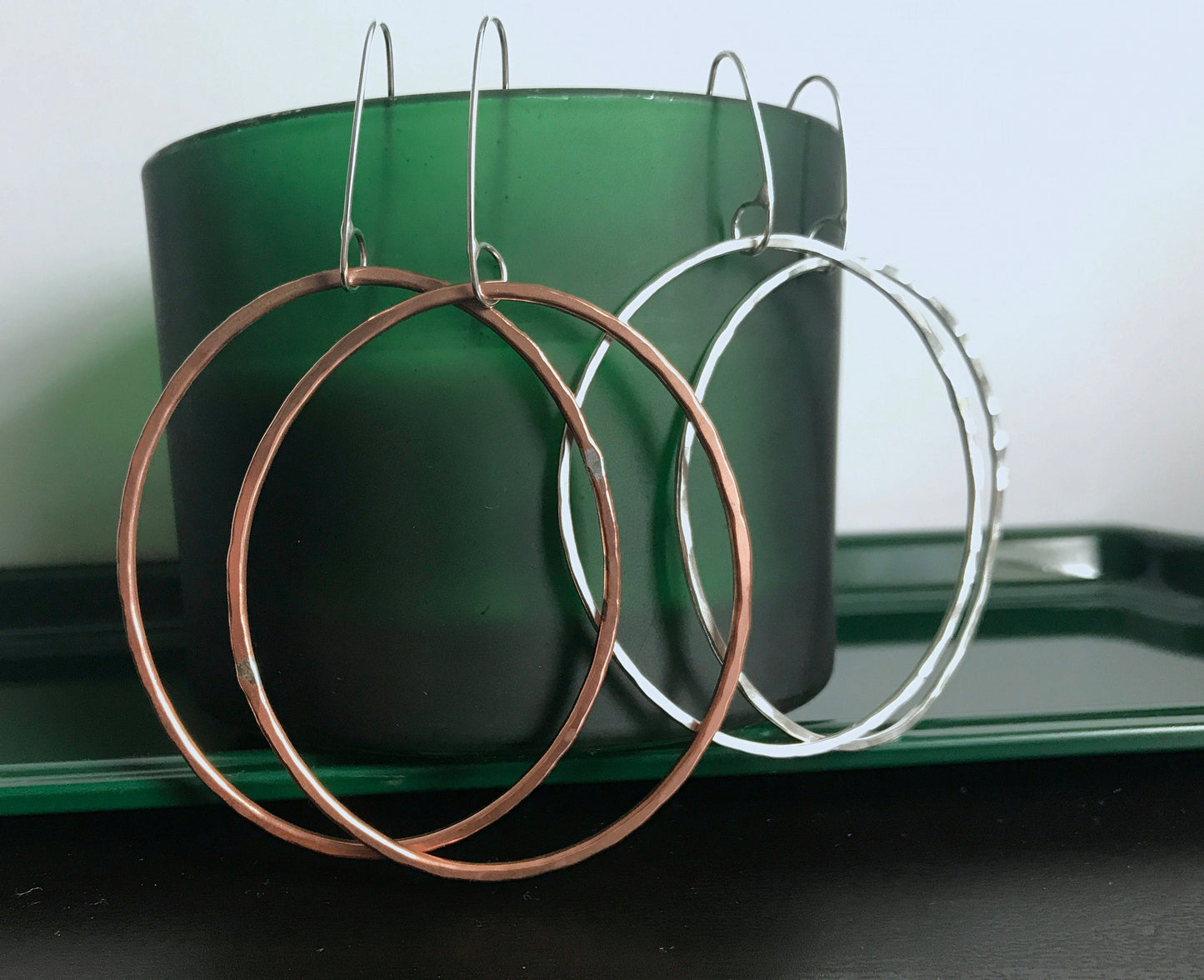 Irregular oval earrings - copper - silver - statement earrings