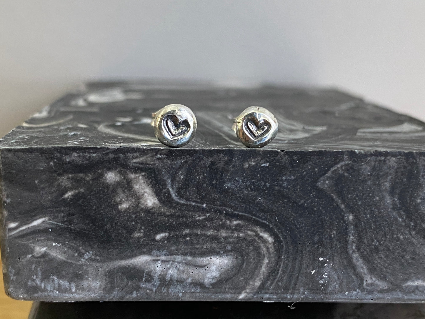 Recycled Silver nugget Heart studs